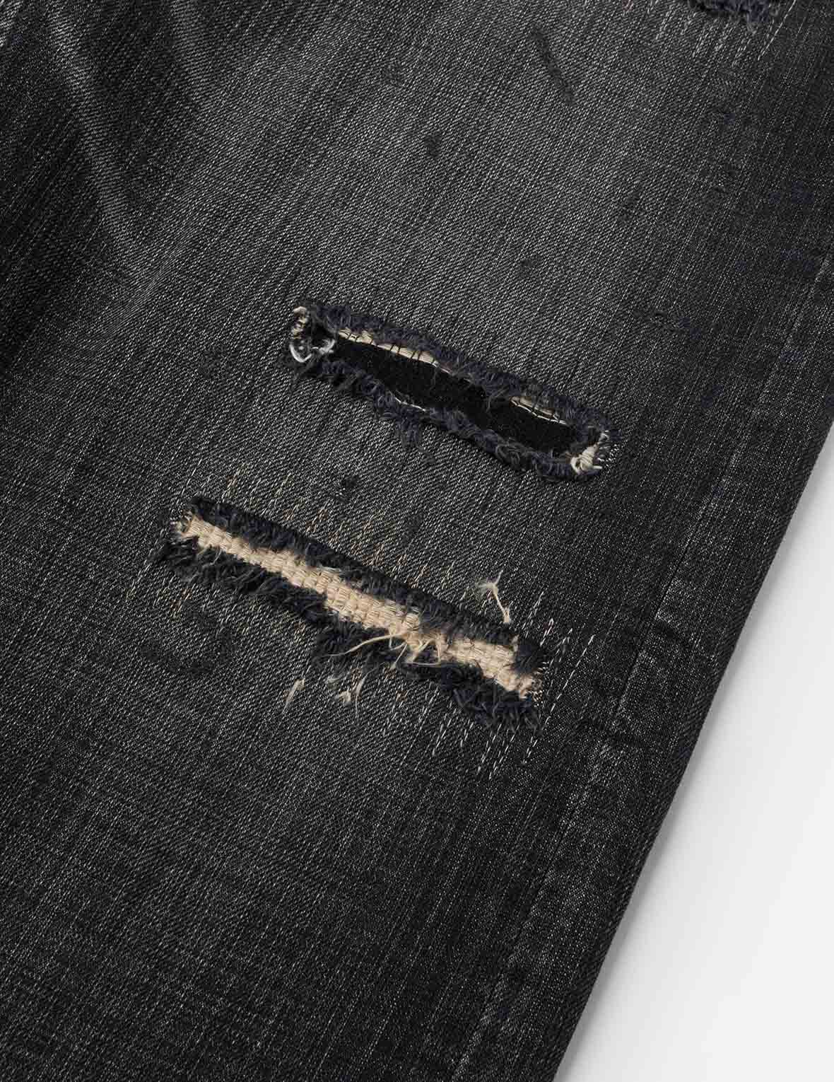 7口袋設計洗水休破洞休閒牛仔褲 #2030