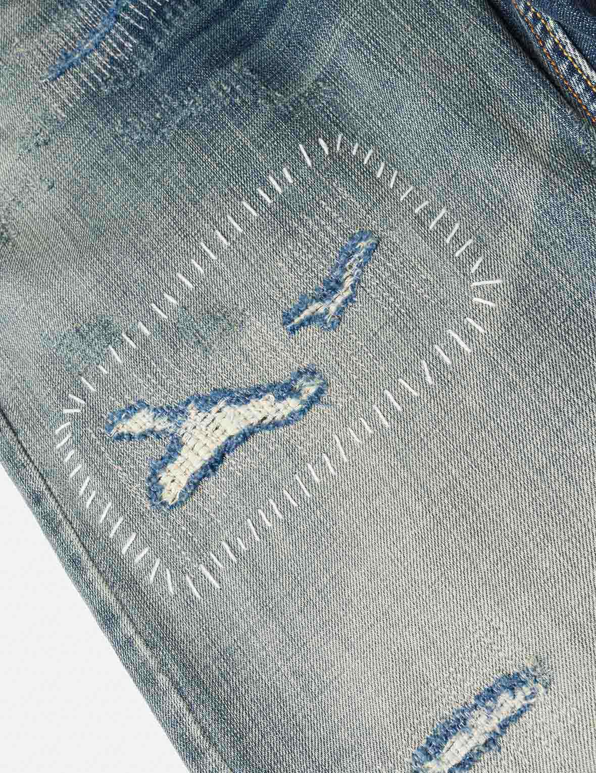 7 口袋設計海鷗刺繡洗水常規牛仔褲 #2020