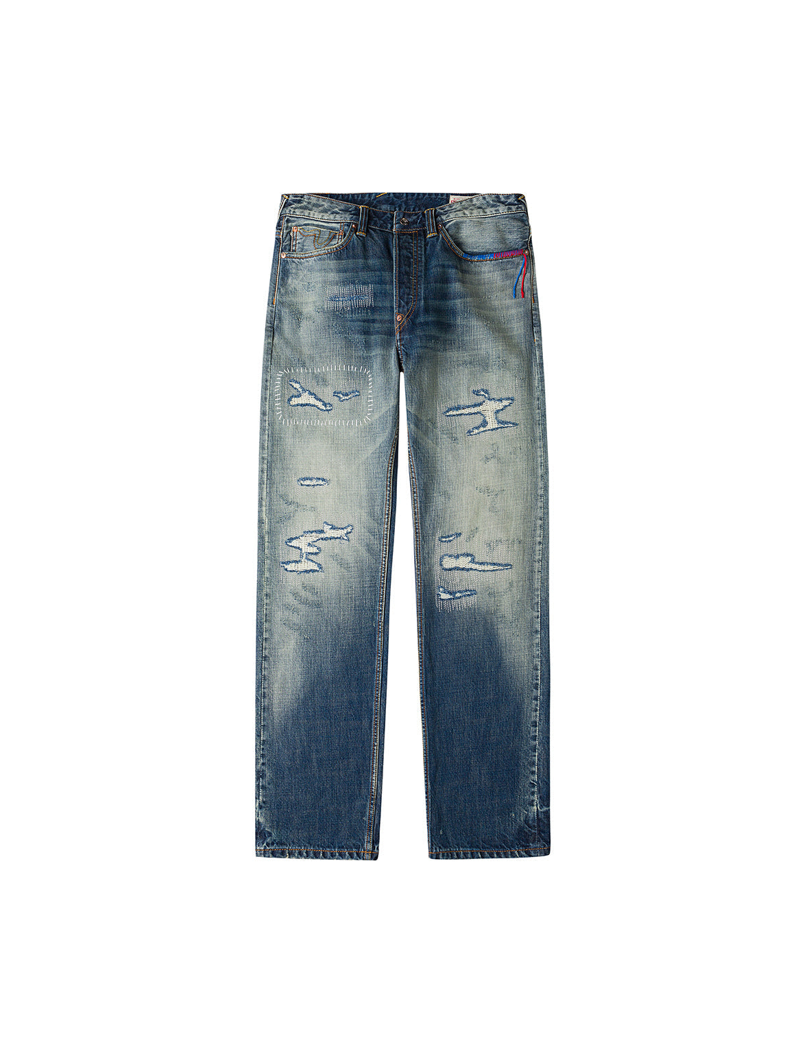7-Pocket Design with Seagull Embroidery Washed Regular Fit Jeans #2020