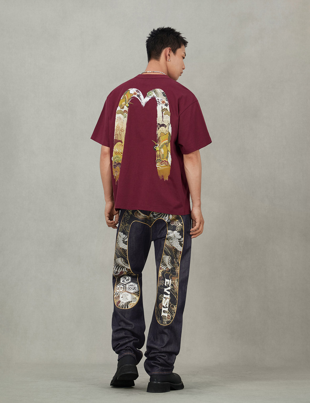 Brocade Inserted Daicock with Logo Embroidery Regular Fit Jeans #2020