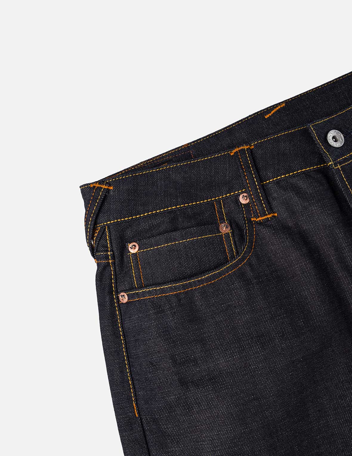 筆刷大M印花與海浪刺繡休閒牛仔褲