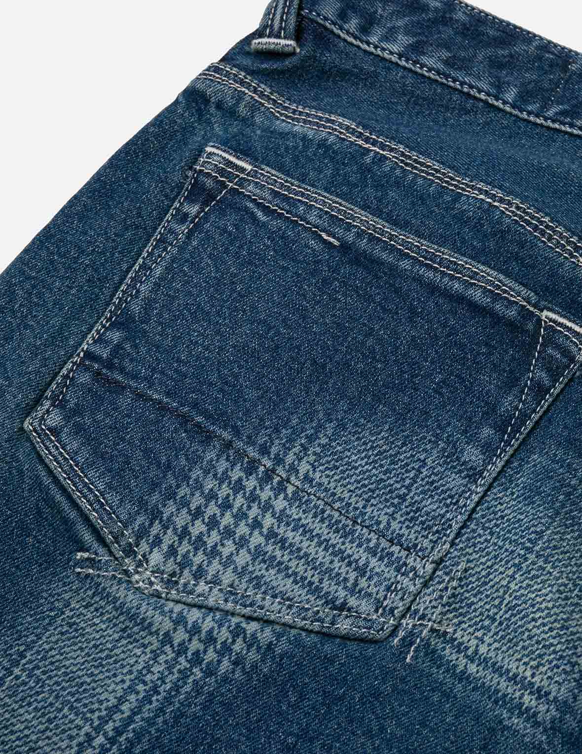 手刷千鳥格大M印花水洗修身牛仔褲 #2010