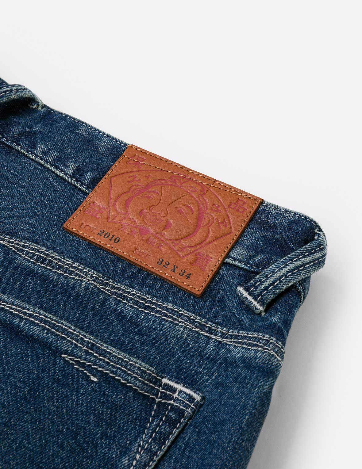 手刷千鳥格大M印花水洗修身牛仔褲 #2010