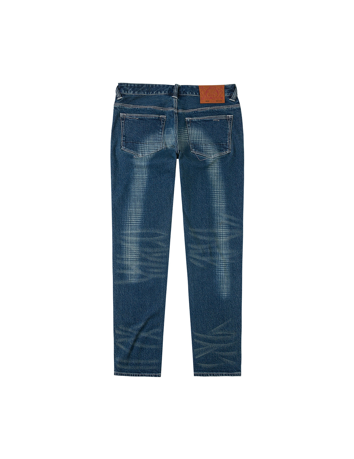 Washed Handbrush Houndstooth Daicock Print Slim Fit Jeans #2010