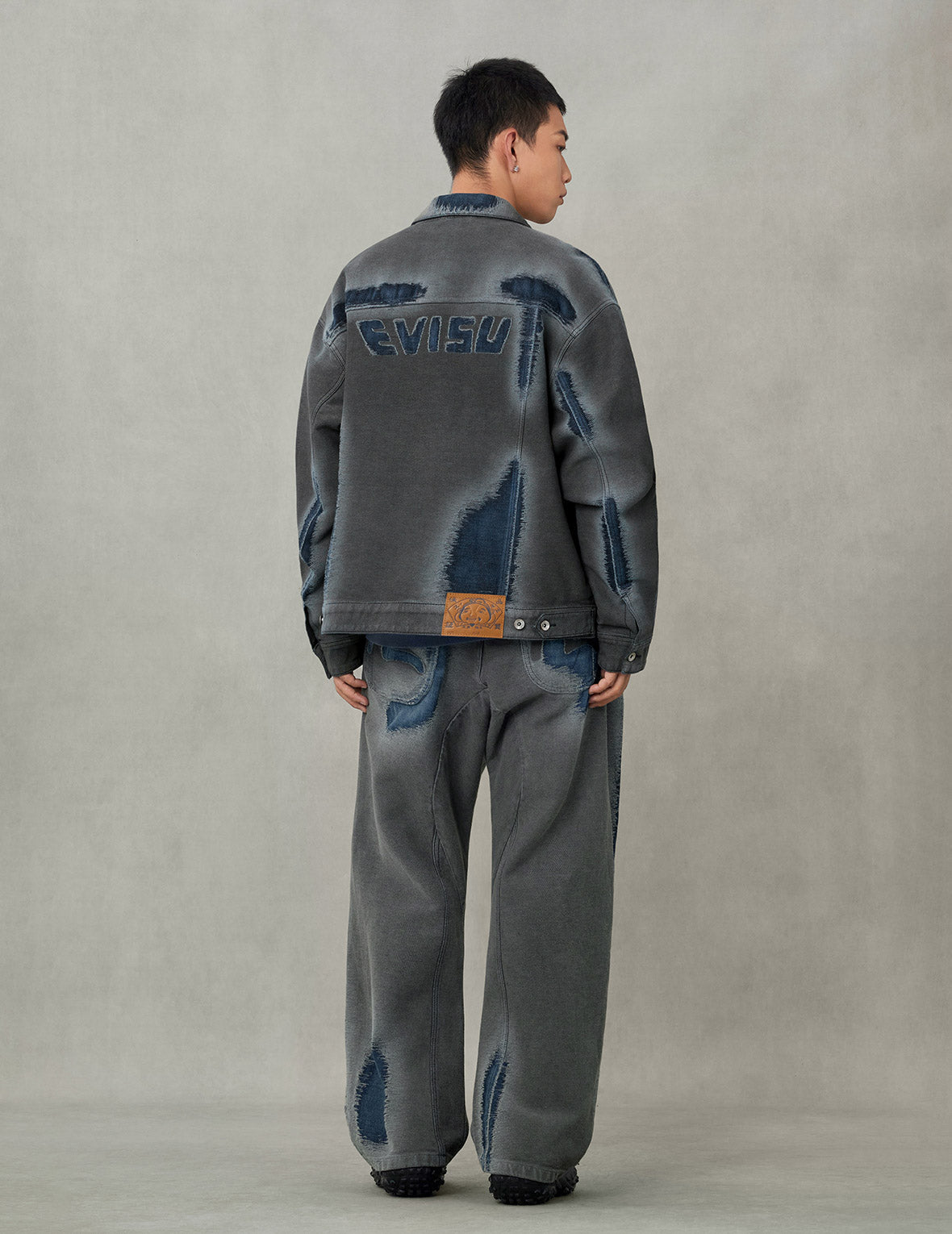 Washed Distressed Seagull Print 3D Cut Jeans