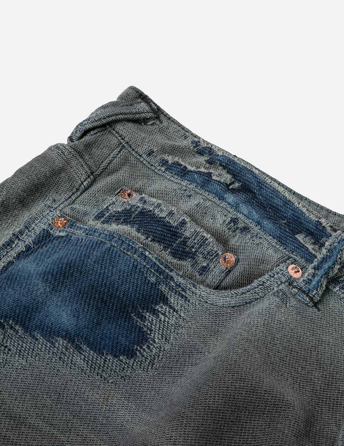 Washed Distressed Seagull Print 3D Cut Jeans