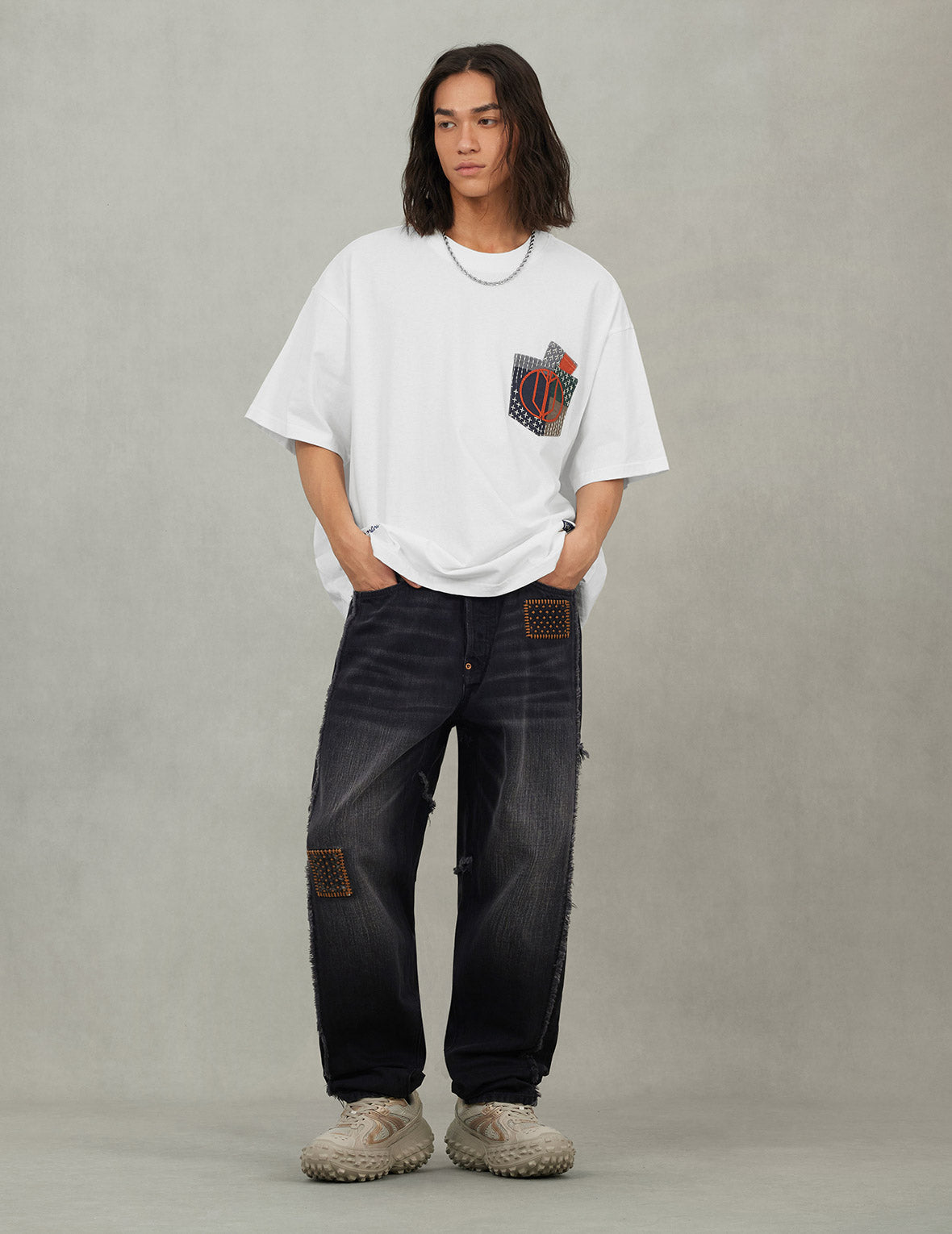 Washed Deconstructed Sashiko Relax Fit Jeans #2030