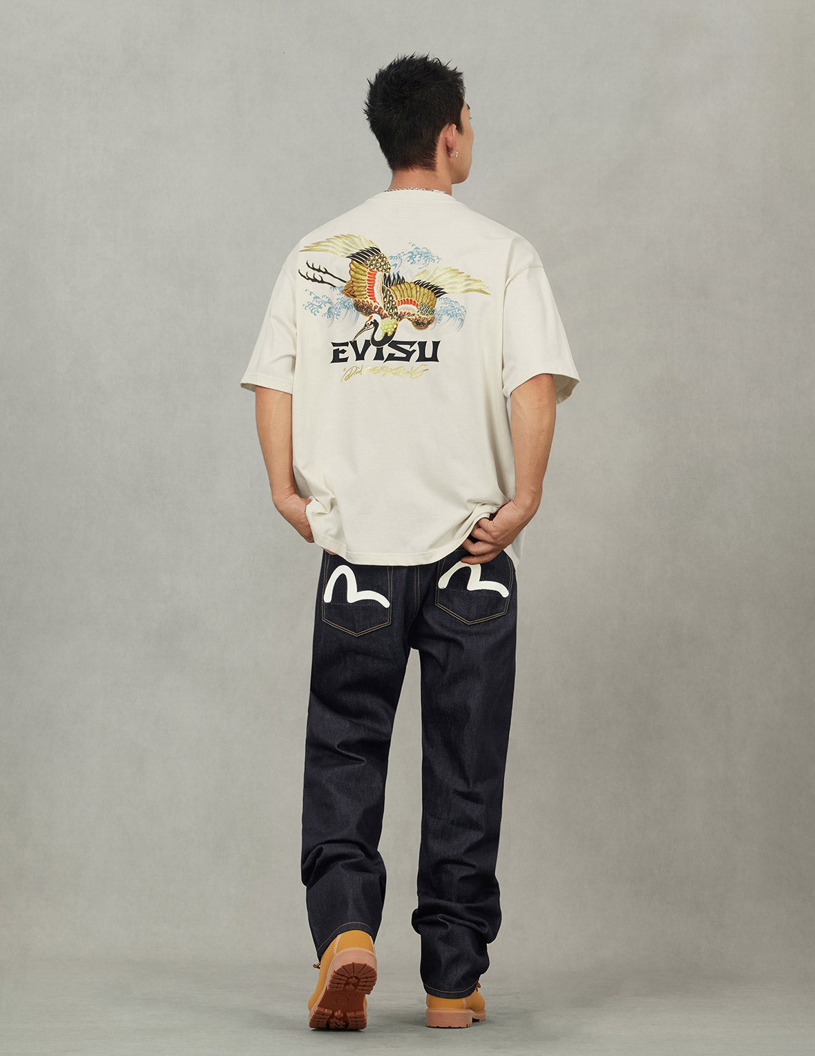 Seagull Print Pockets Regular Fit Jeans #2020