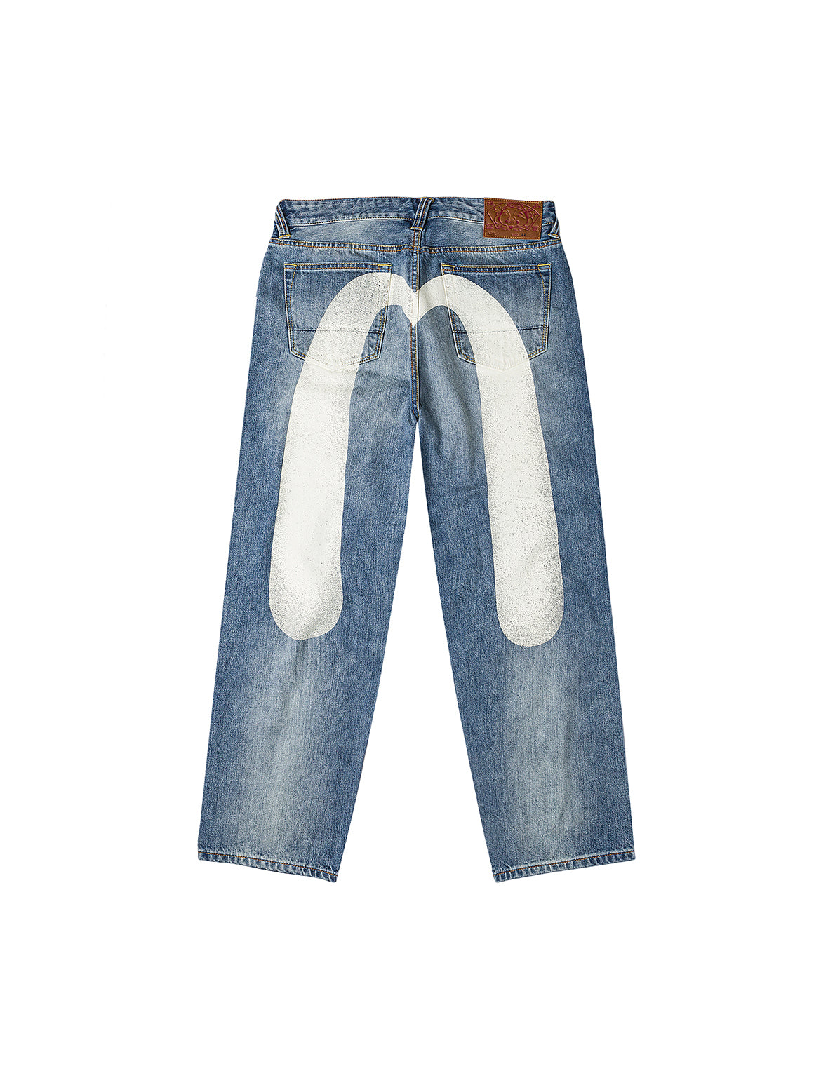 米白色大M印花寬鬆版型牛仔褲 #2038