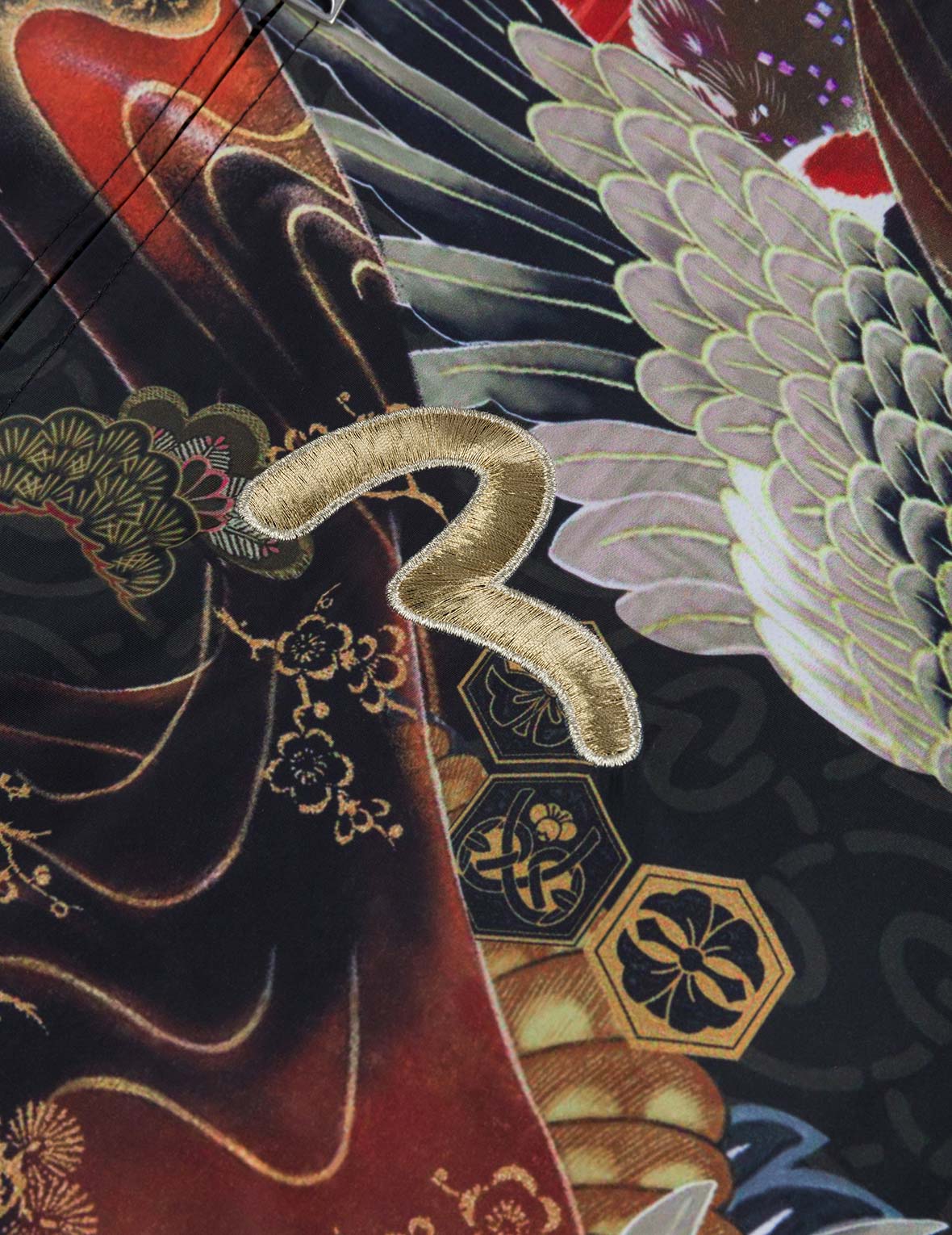 Crane and Logo Embroidery Regular Fit Reversible Bomber Jacket