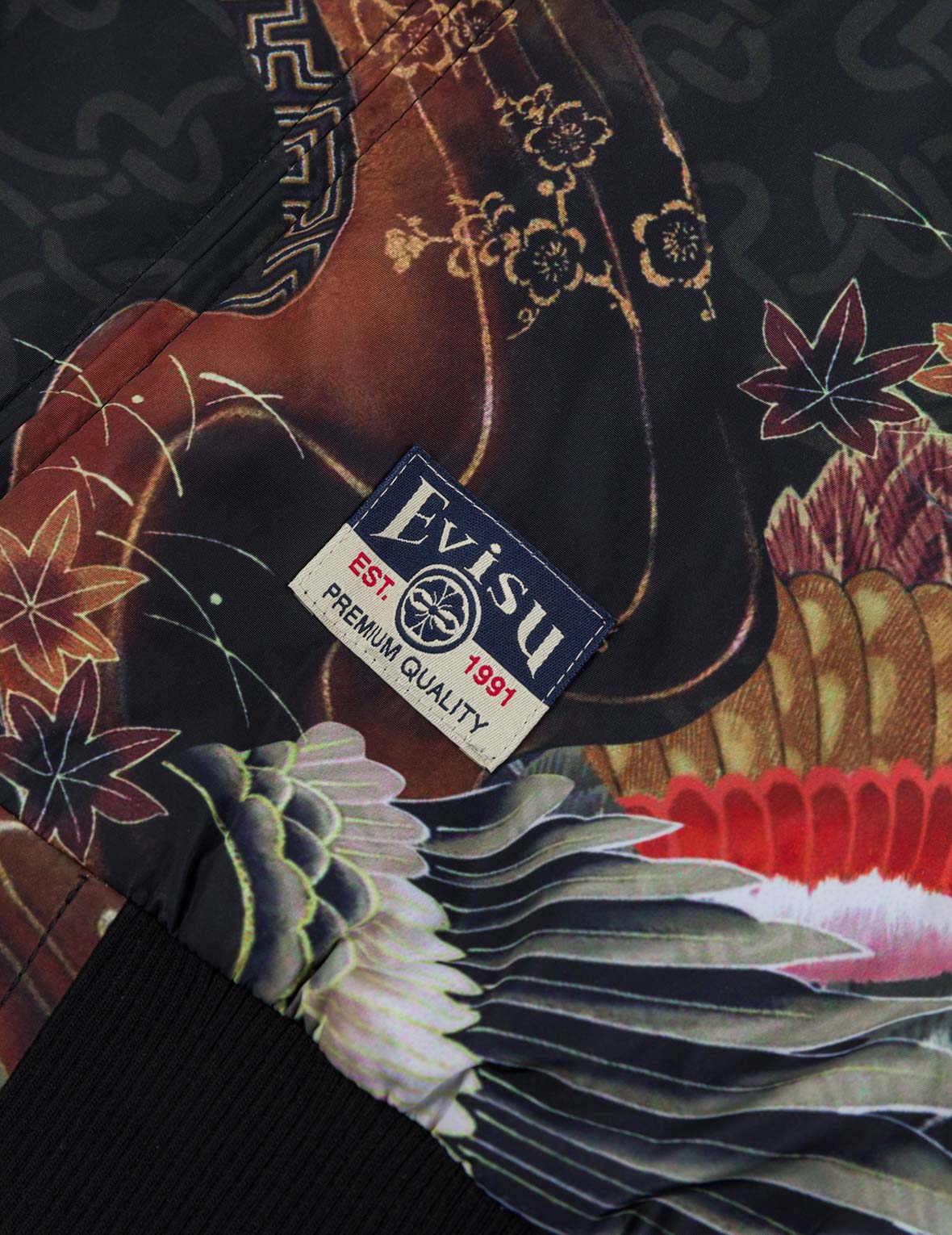 Crane and Logo Embroidery Regular Fit Reversible Bomber Jacket