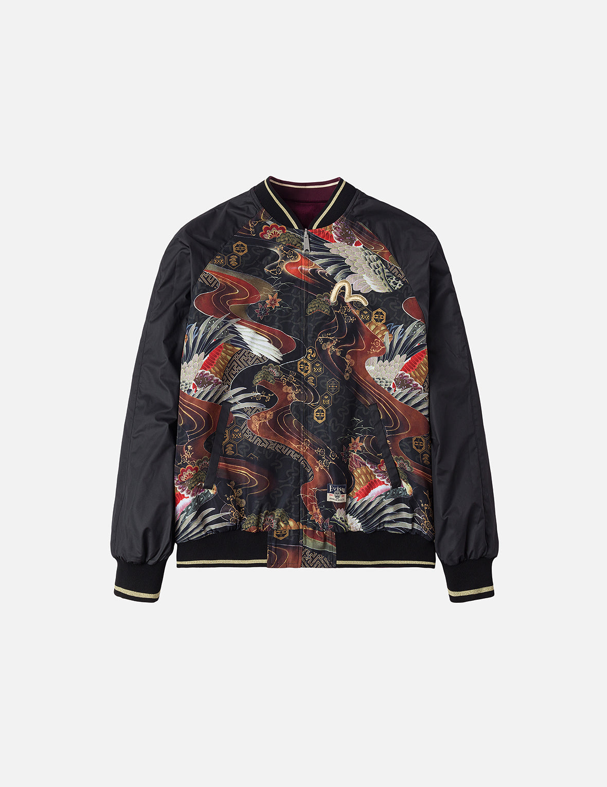 Crane and Logo Embroidery Regular Fit Reversible Bomber Jacket