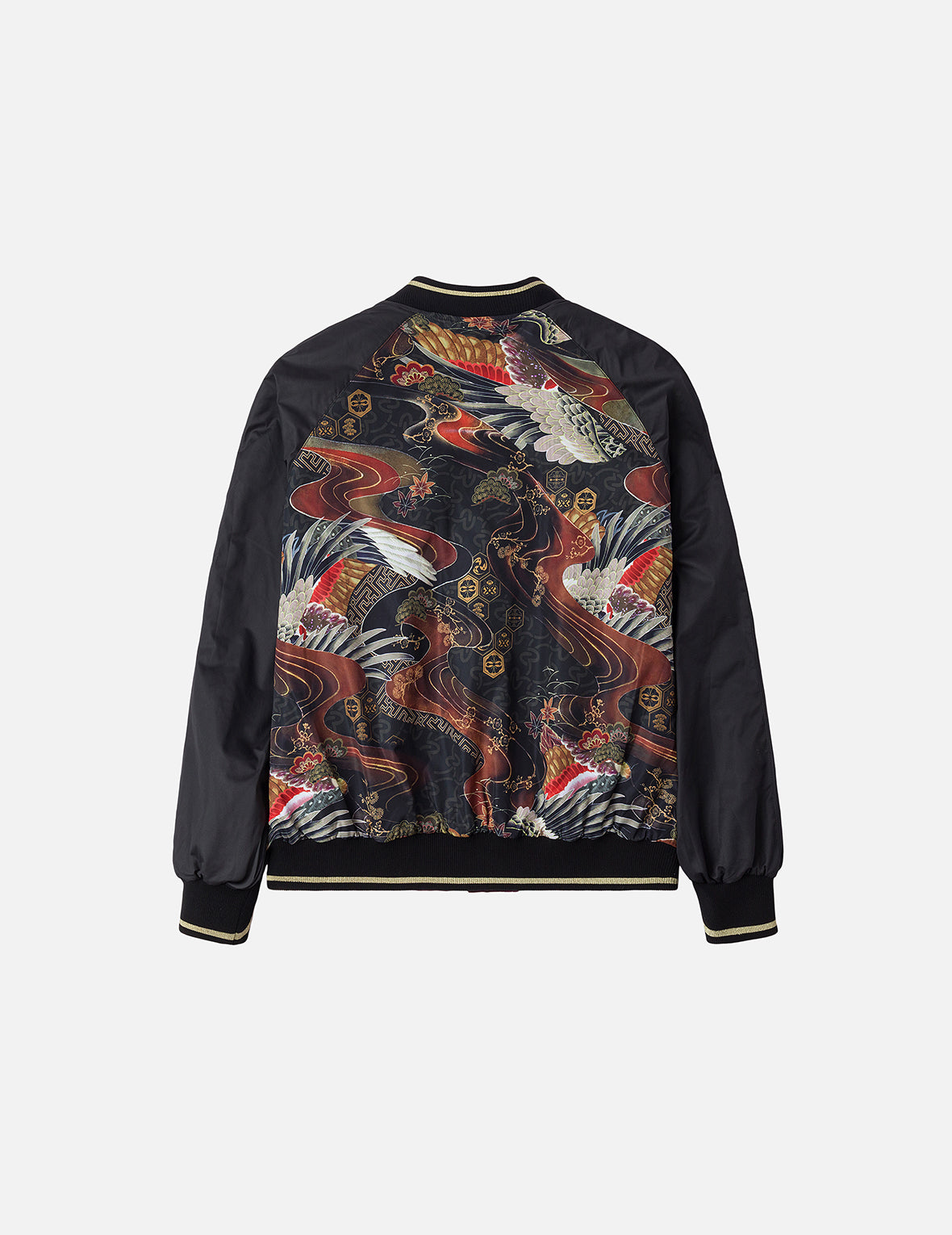 Crane and Logo Embroidery Regular Fit Reversible Bomber Jacket