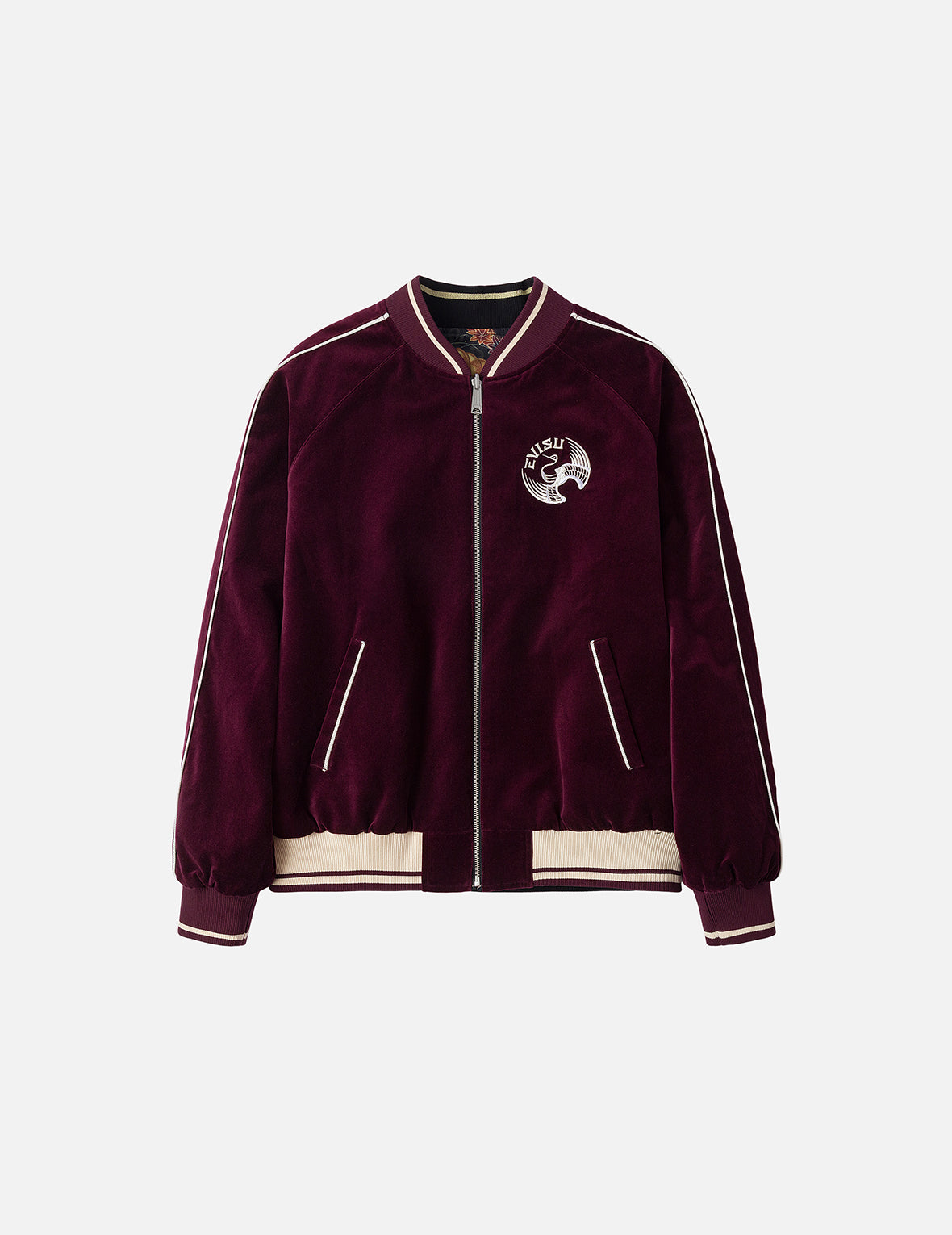 Crane and Logo Embroidery Regular Fit Reversible Bomber Jacket