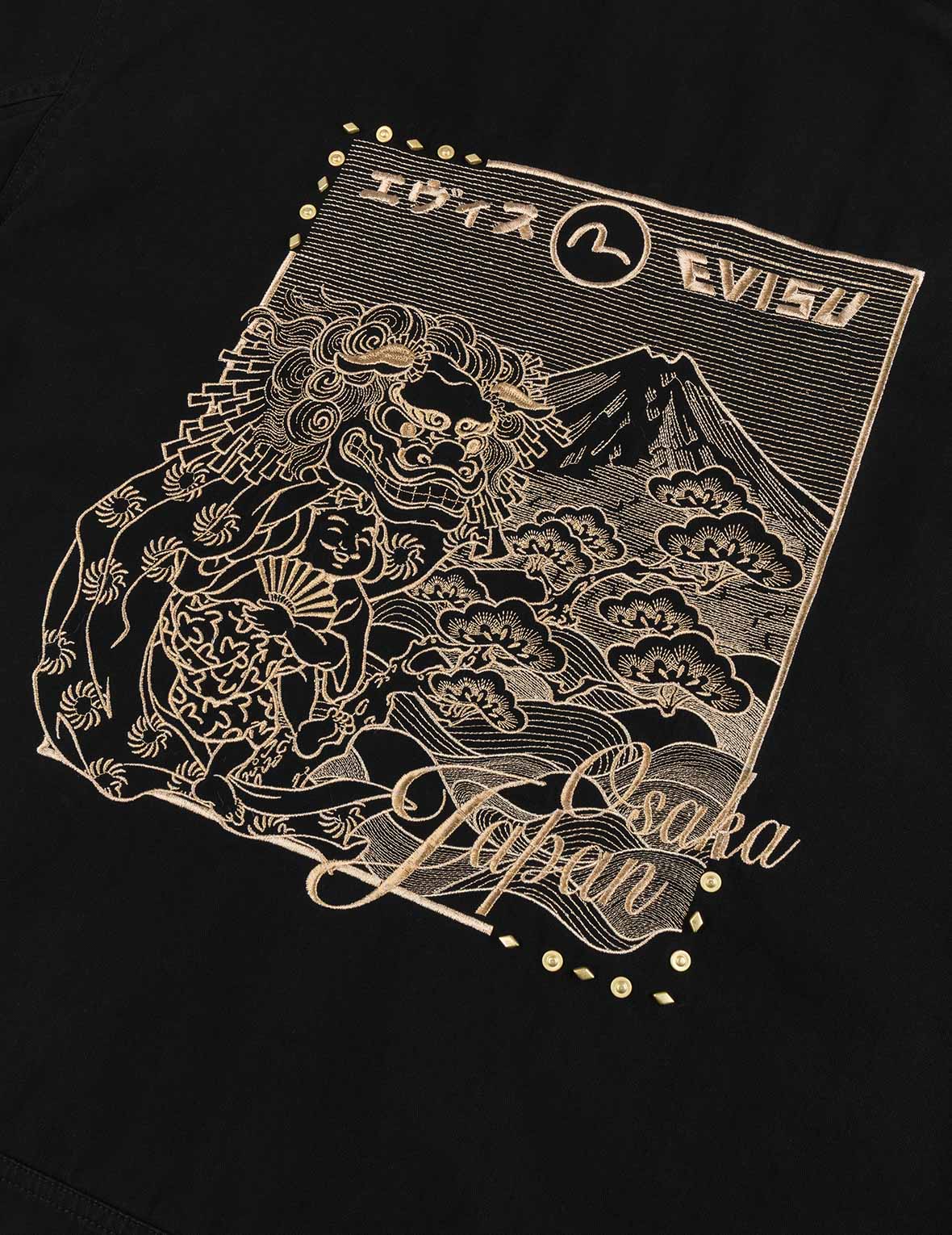 佛頭舞獅和山脈刺繡常規版型工裝外套