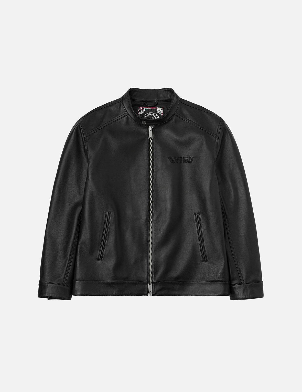 Logo and Seagull Embroidery Regular Fit Leather Jacket