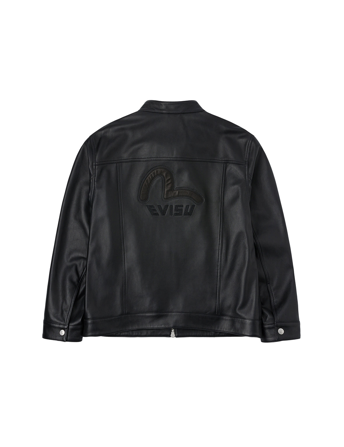 Logo and Seagull Embroidery Regular Fit Leather Jacket