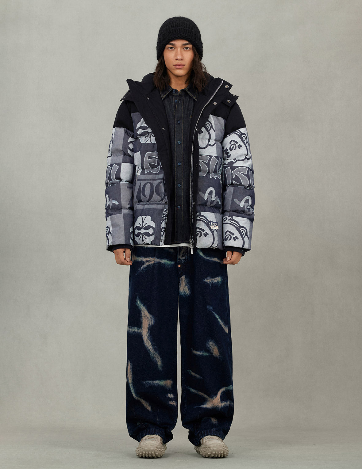 Allover Henohenomohe Godhead Jacquard Regular Fit Down Jacket