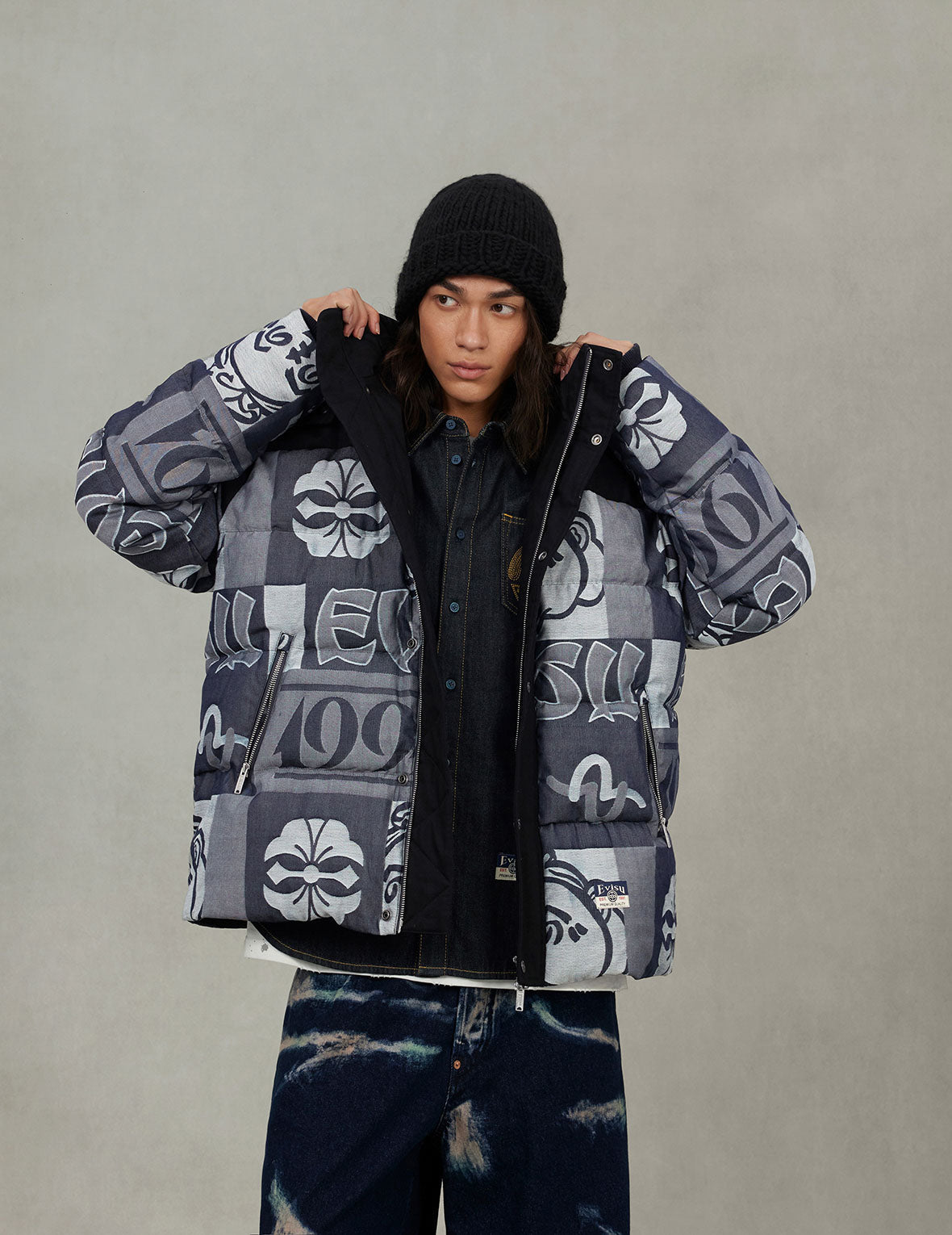 Allover Henohenomohe Godhead Jacquard Regular Fit Down Jacket