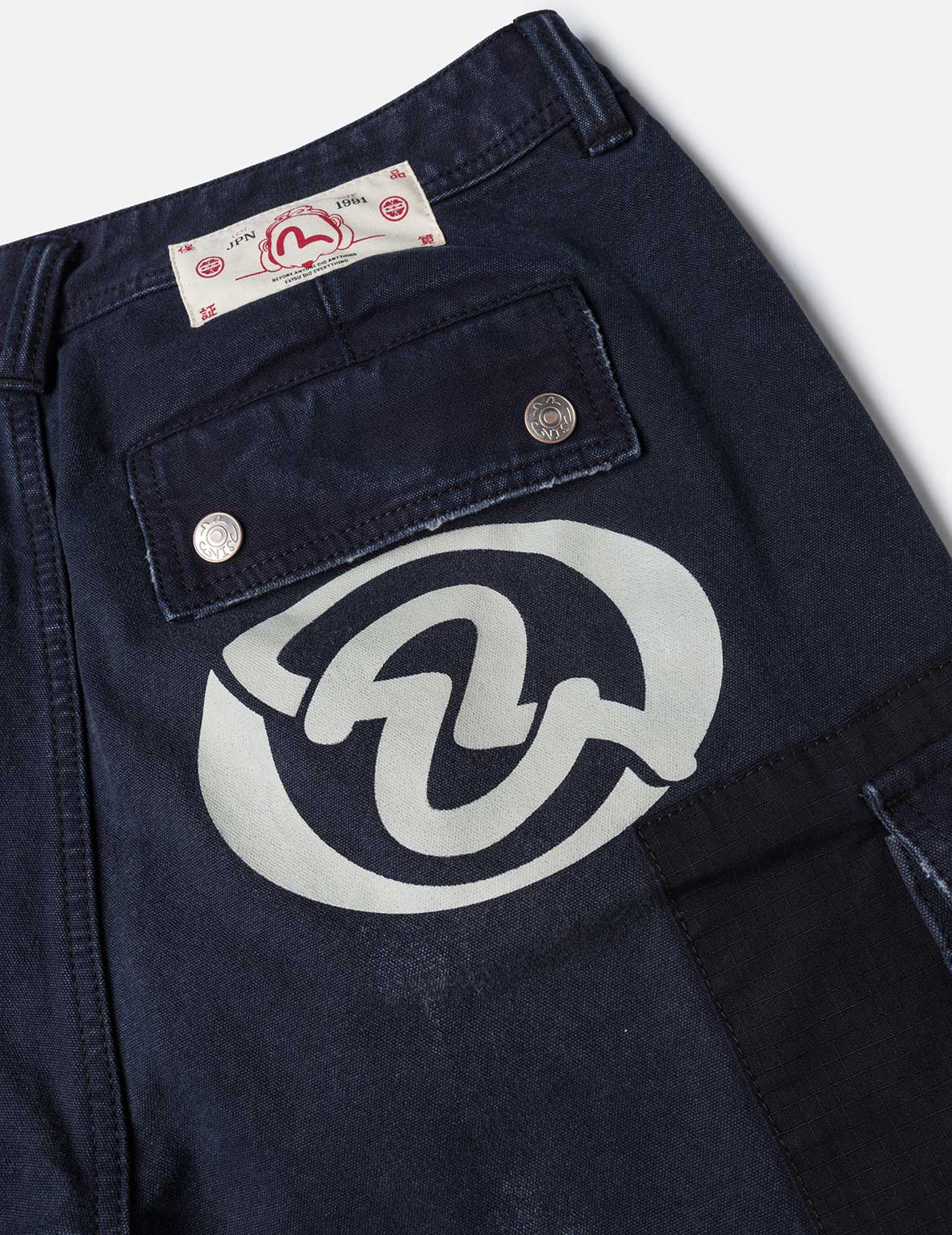 雙重海鷗印花寬版洗水梭織束口工裝褲