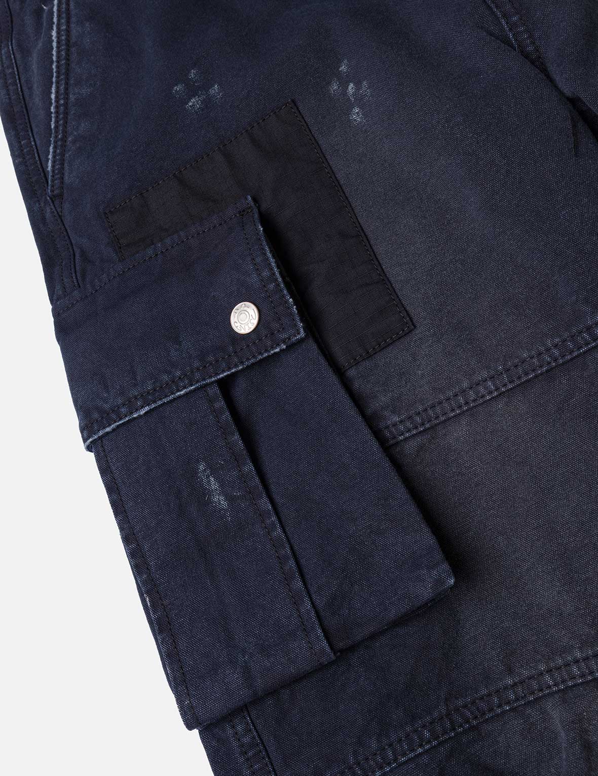 雙重海鷗印花寬版洗水梭織束口工裝褲