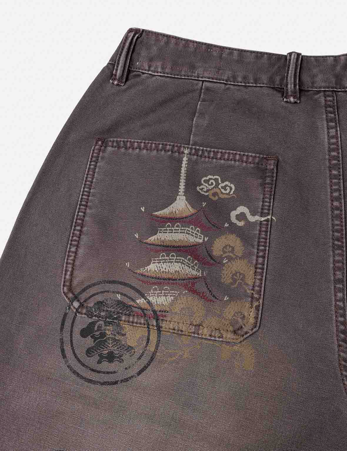 Multi Logos Print Balloon Fit Washed Woven Pants