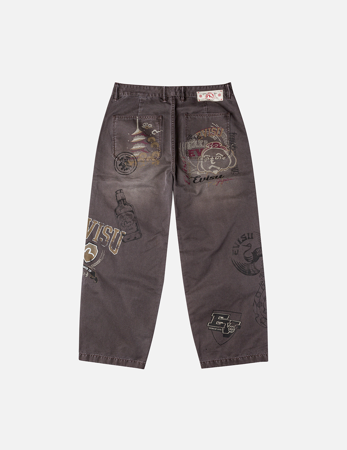 Multi Logos Print Balloon Fit Washed Woven Pants
