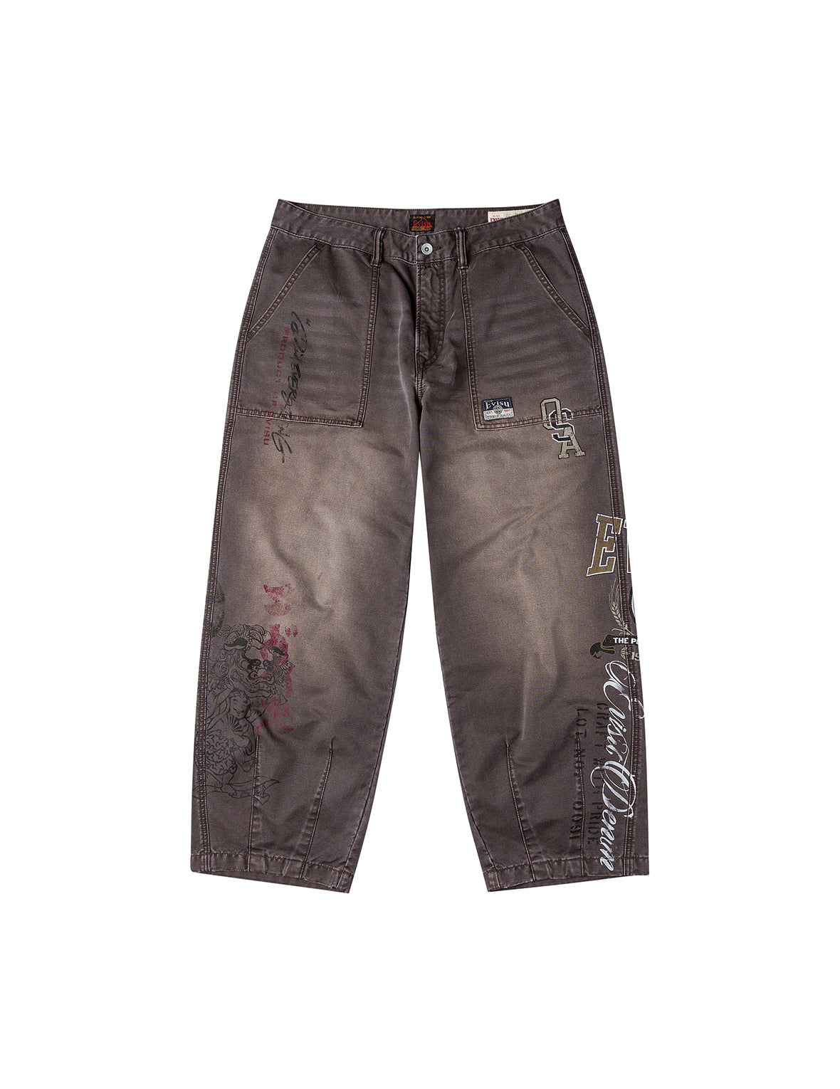 Multi Logos Print Balloon Fit Washed Woven Pants