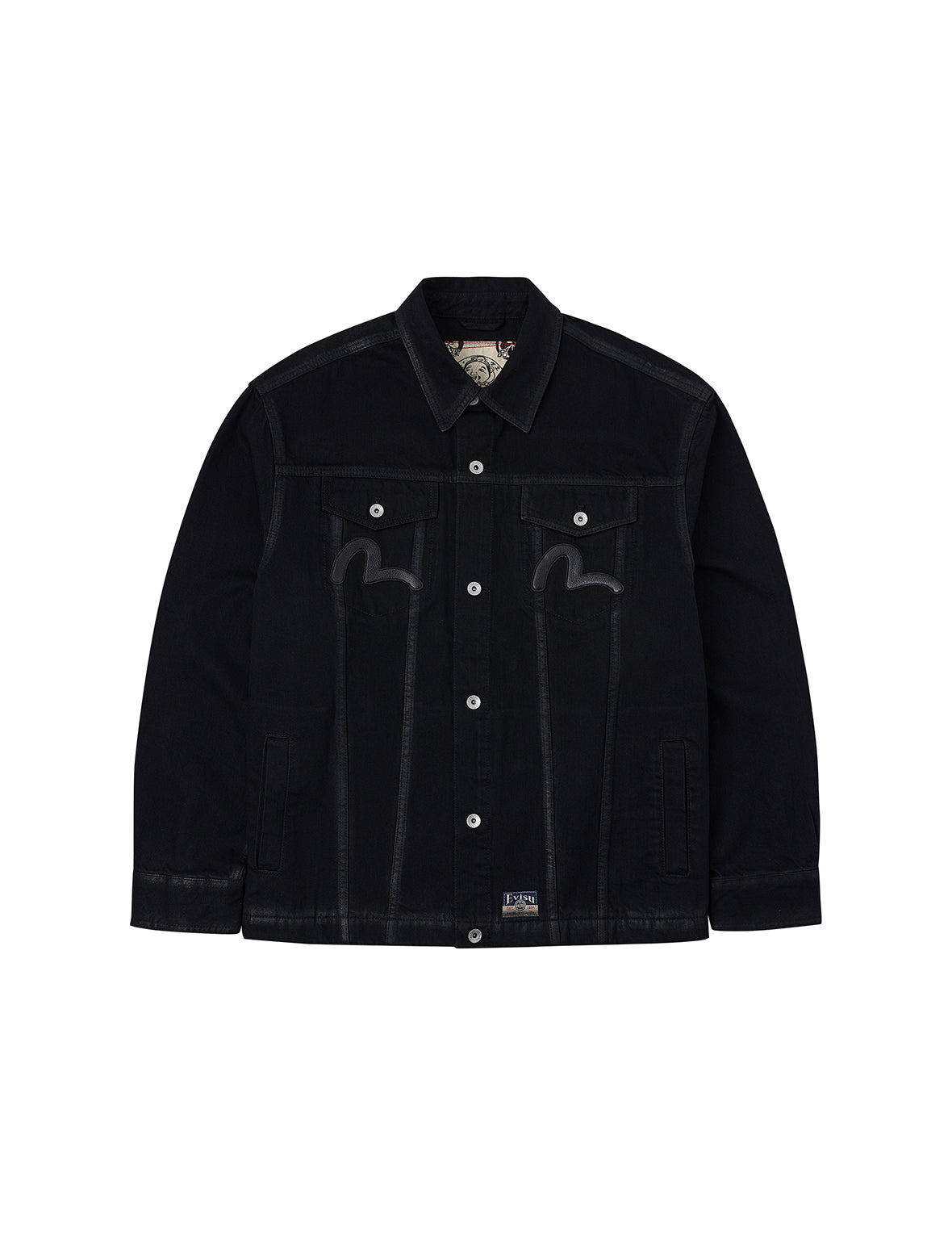 Kamon and Seagull Appliqué Regular Fit Denim Jacket Shirt