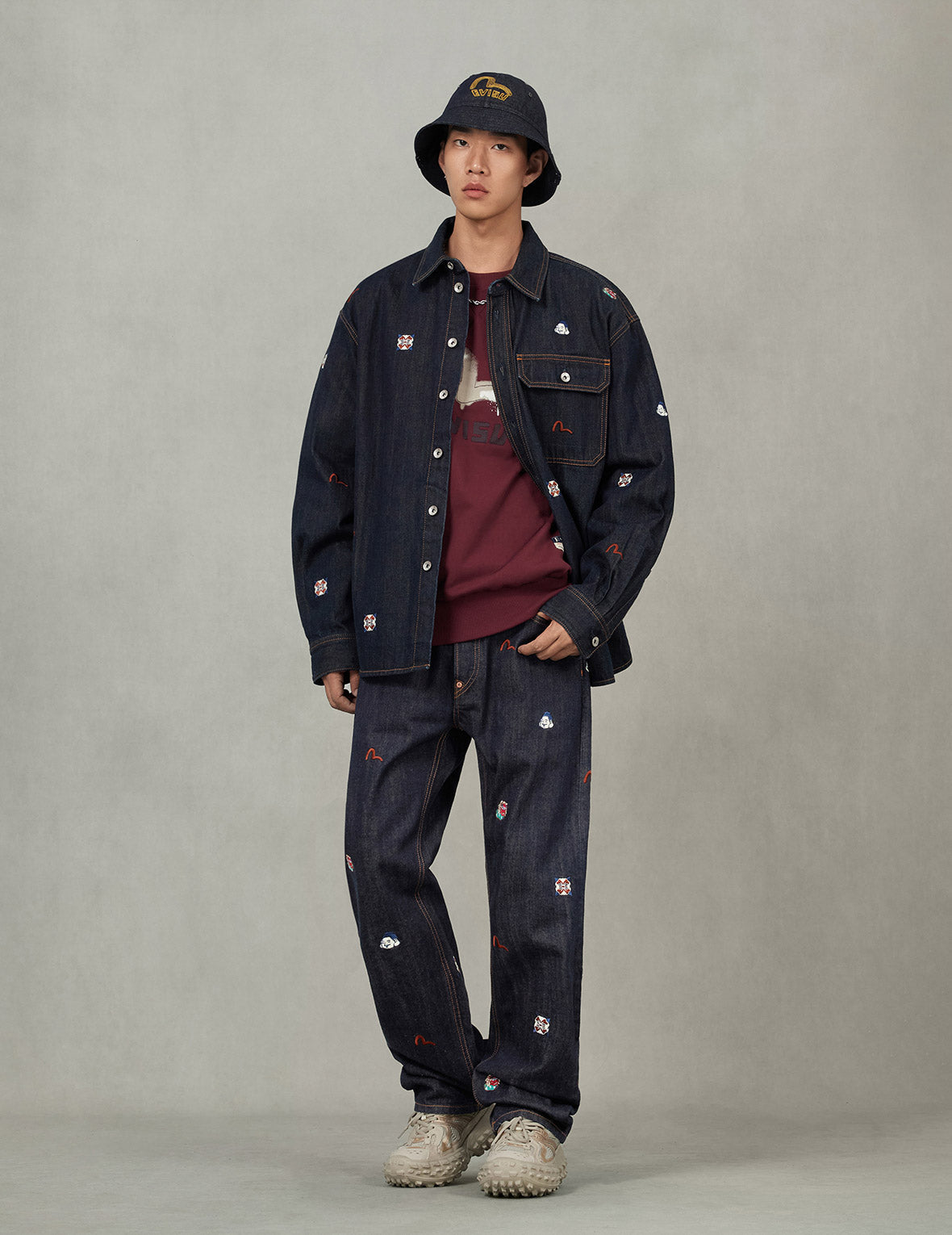 Allover Embroidery Regular Fit Denim Shirt Jacket