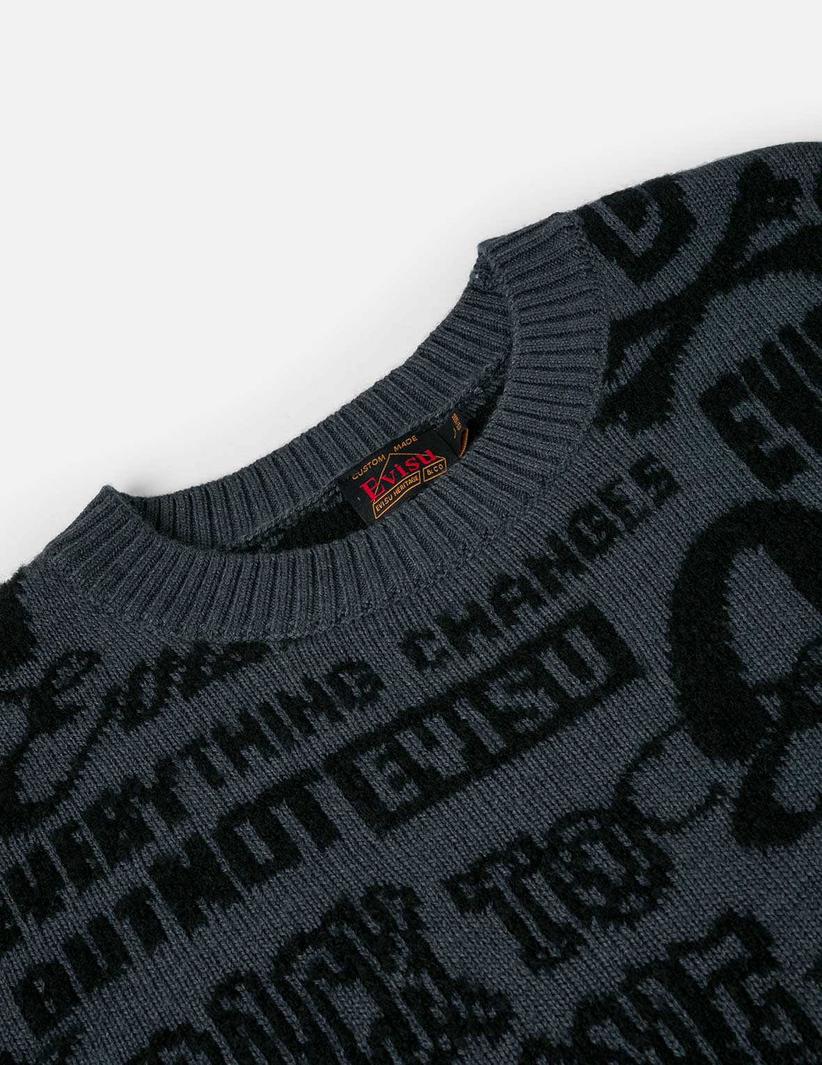 Allover Logos Jacquard Oversized Distressed Knit Sweater – EVISU