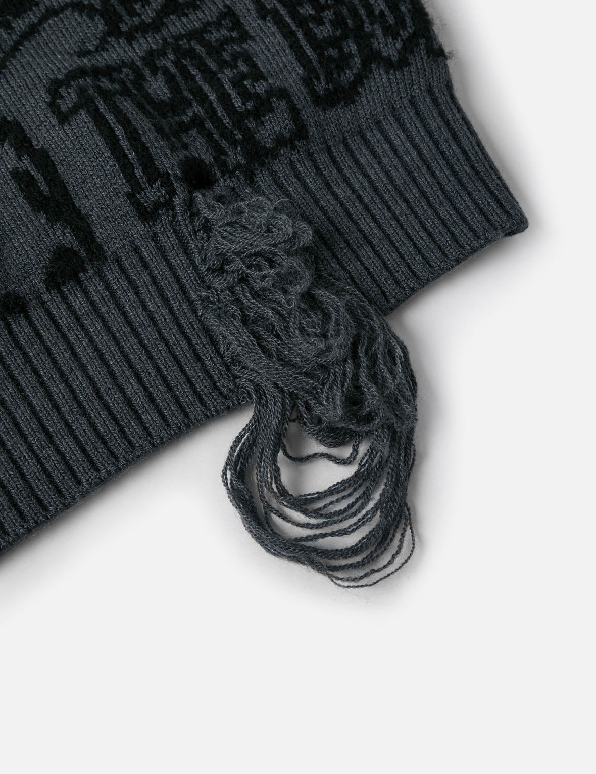 Allover Logos Jacquard Oversized Distressed Knit Sweater – EVISU