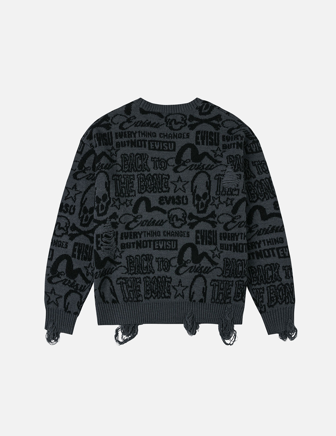 Allover Logos Jacquard Oversized Distressed Knit Sweater – EVISU