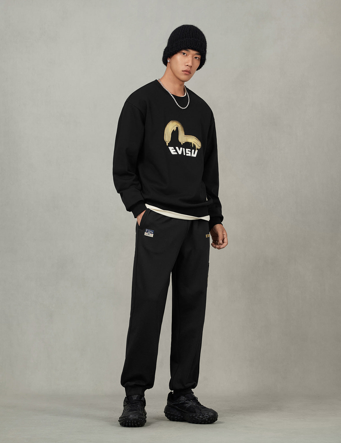 Graffiti Seagull Print and Sashiko Relax Fit Sweatshirt