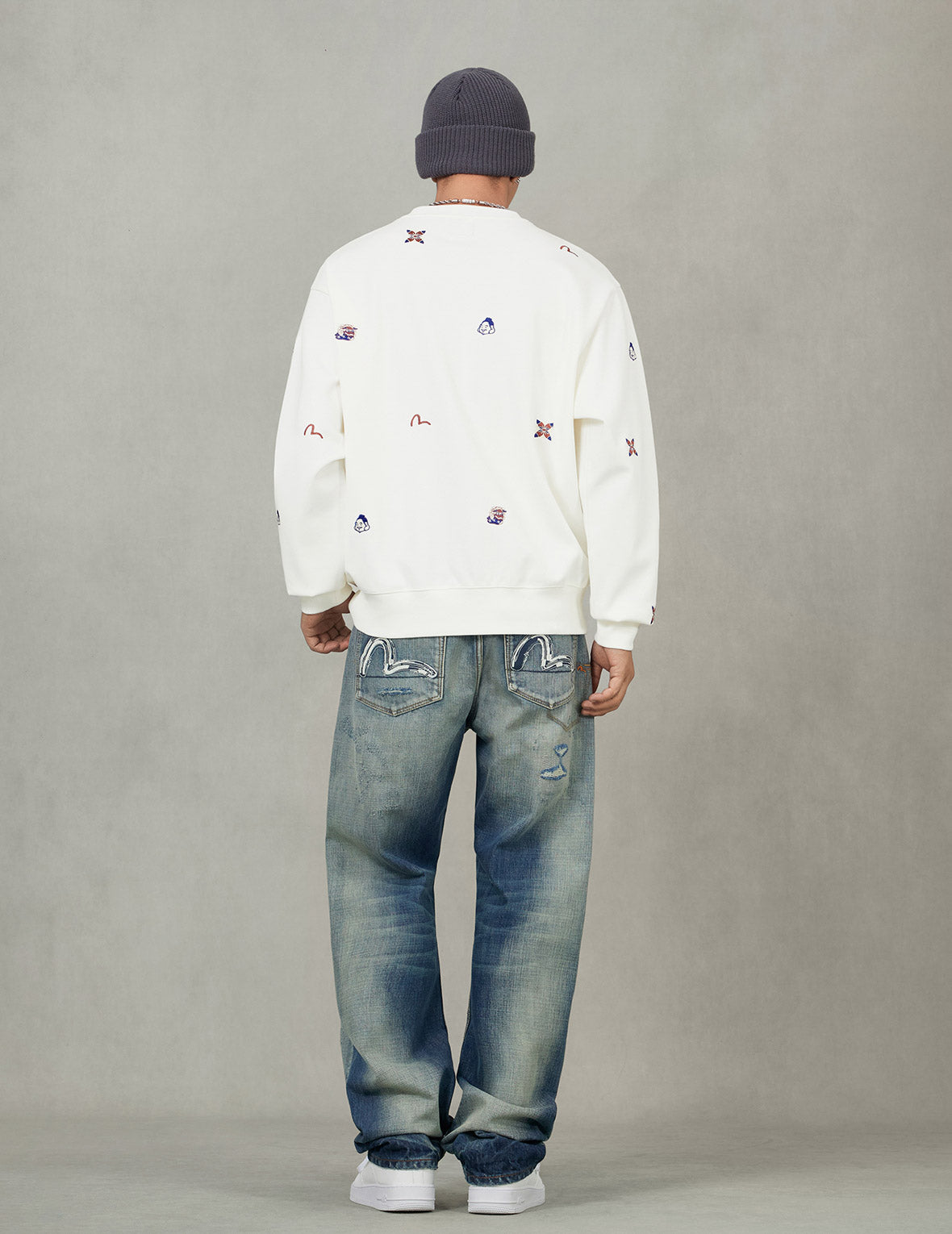 Allover Multi Logos Embroidery Relax Fit Sweatshirt