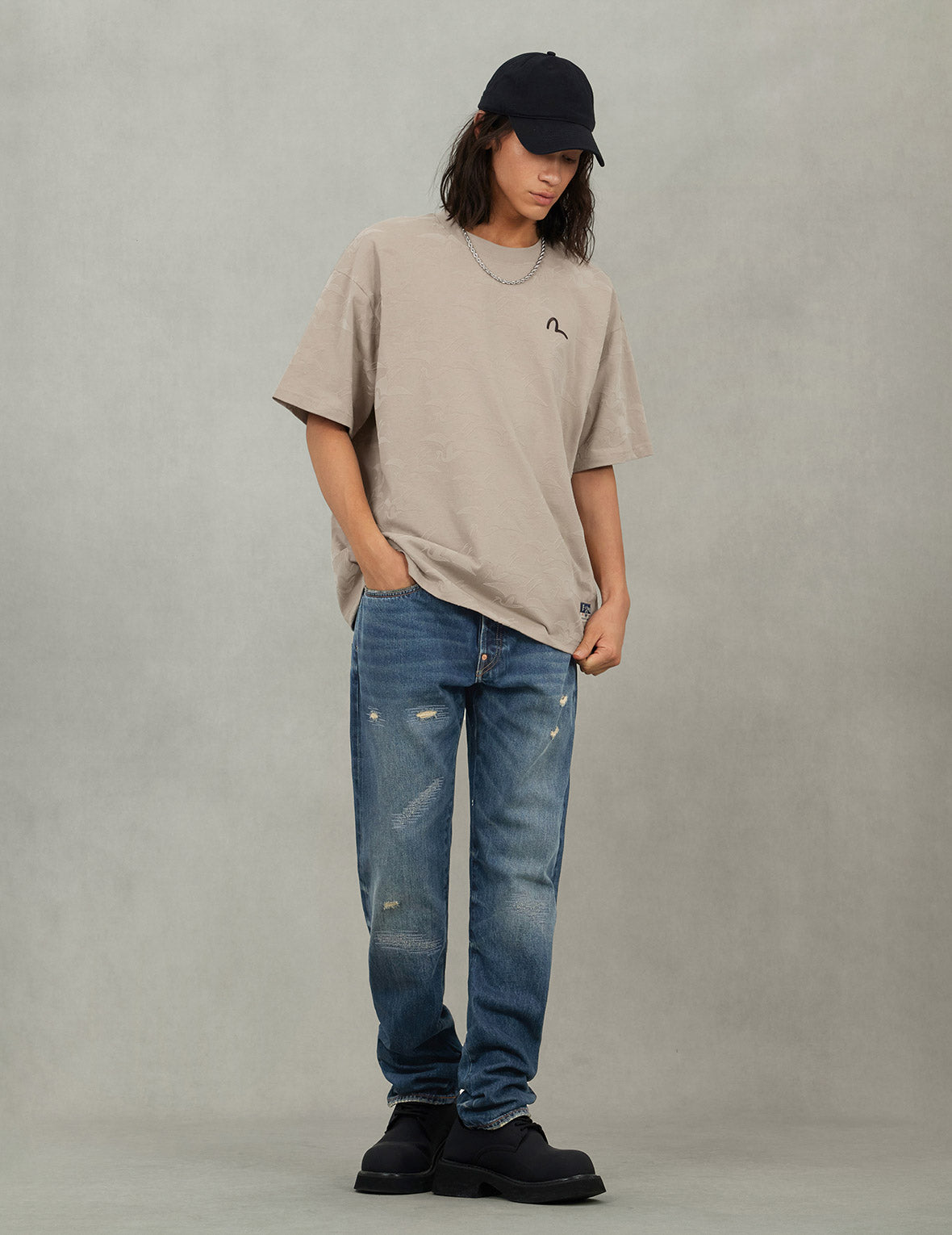 Allover Seagull Crane Flocking Print Relax Fit T-shirt