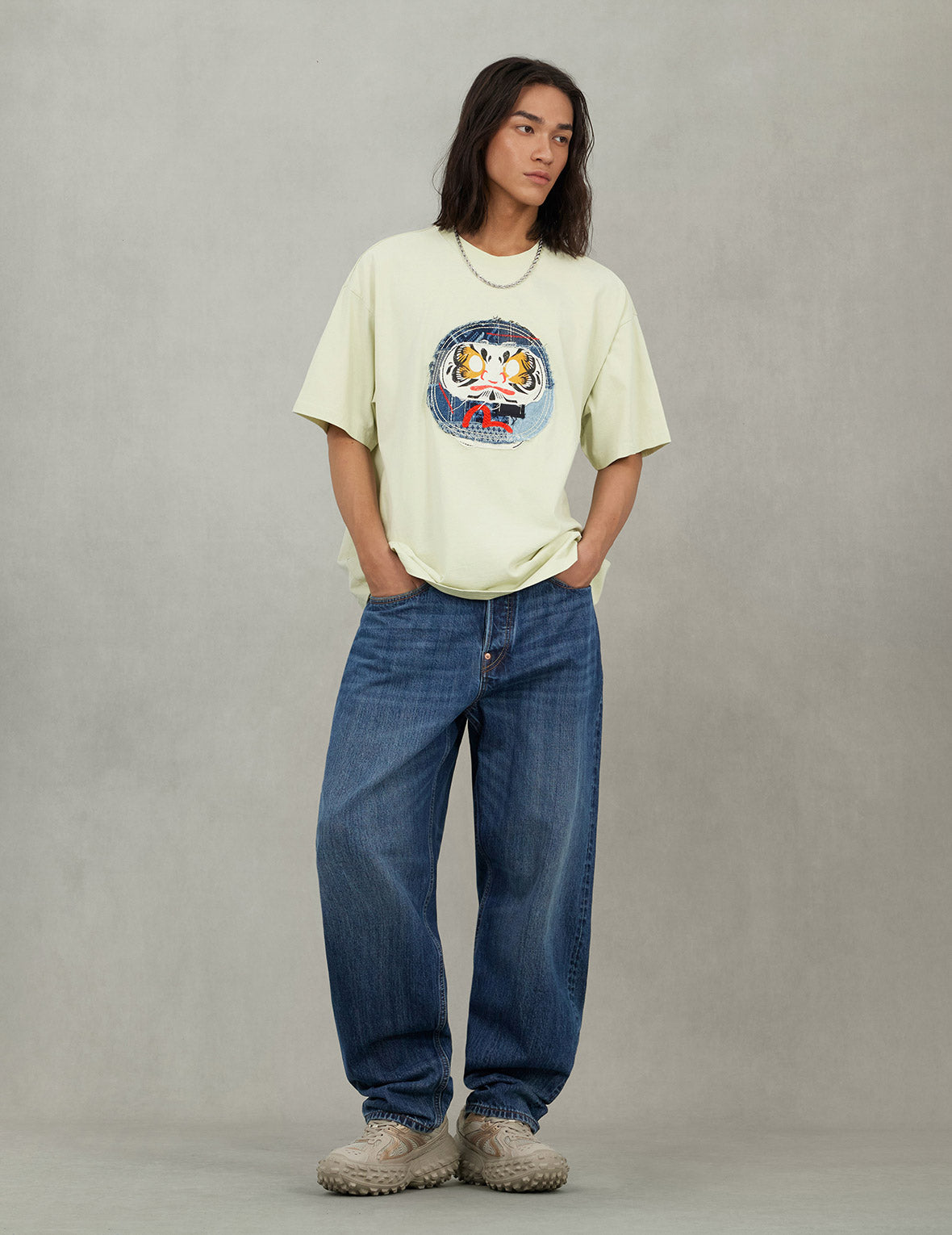 刺繡達摩與海鷗寬版休閒T恤