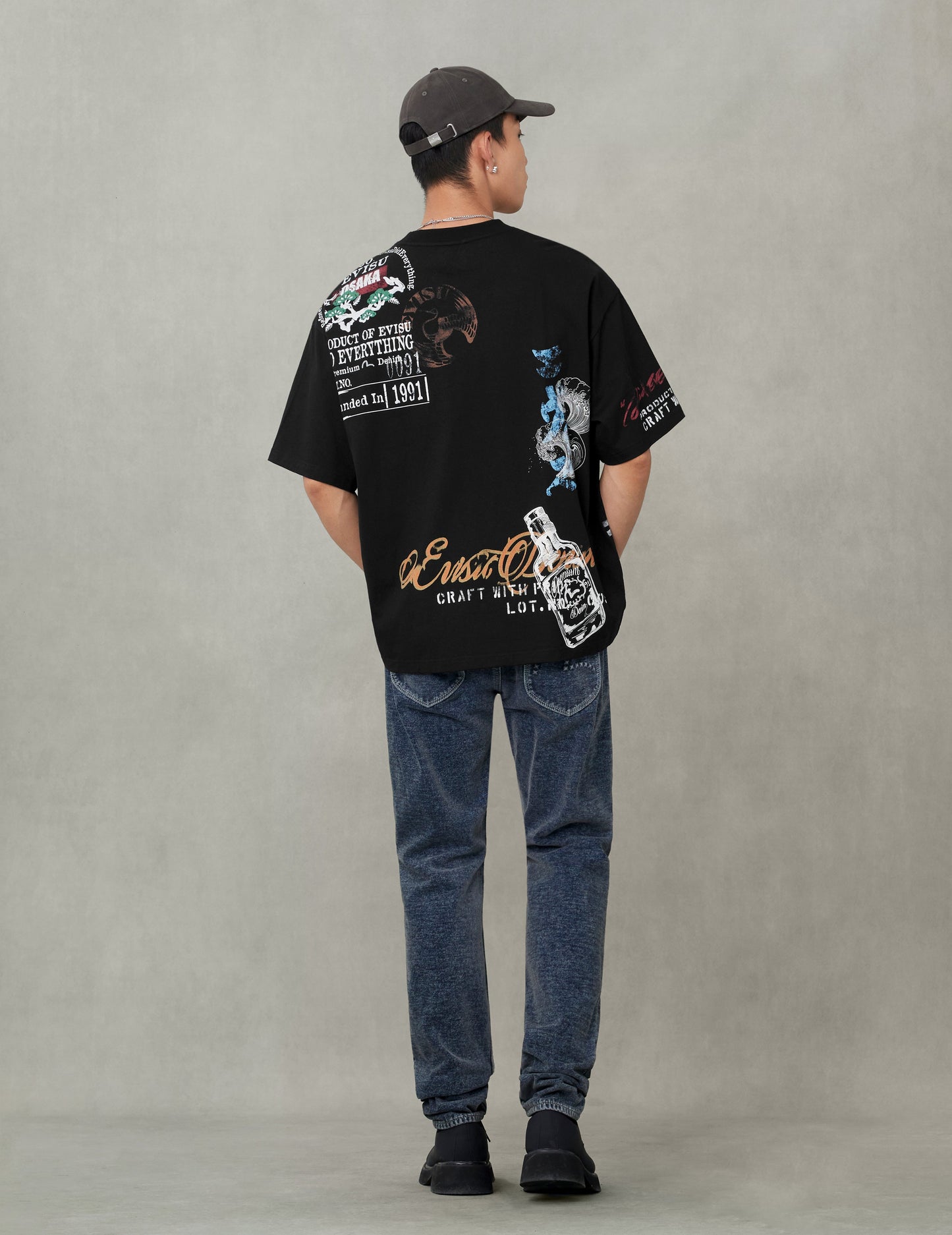 Allover Hand-Drawing Multi Logo Print Regular Fit T-Shirt