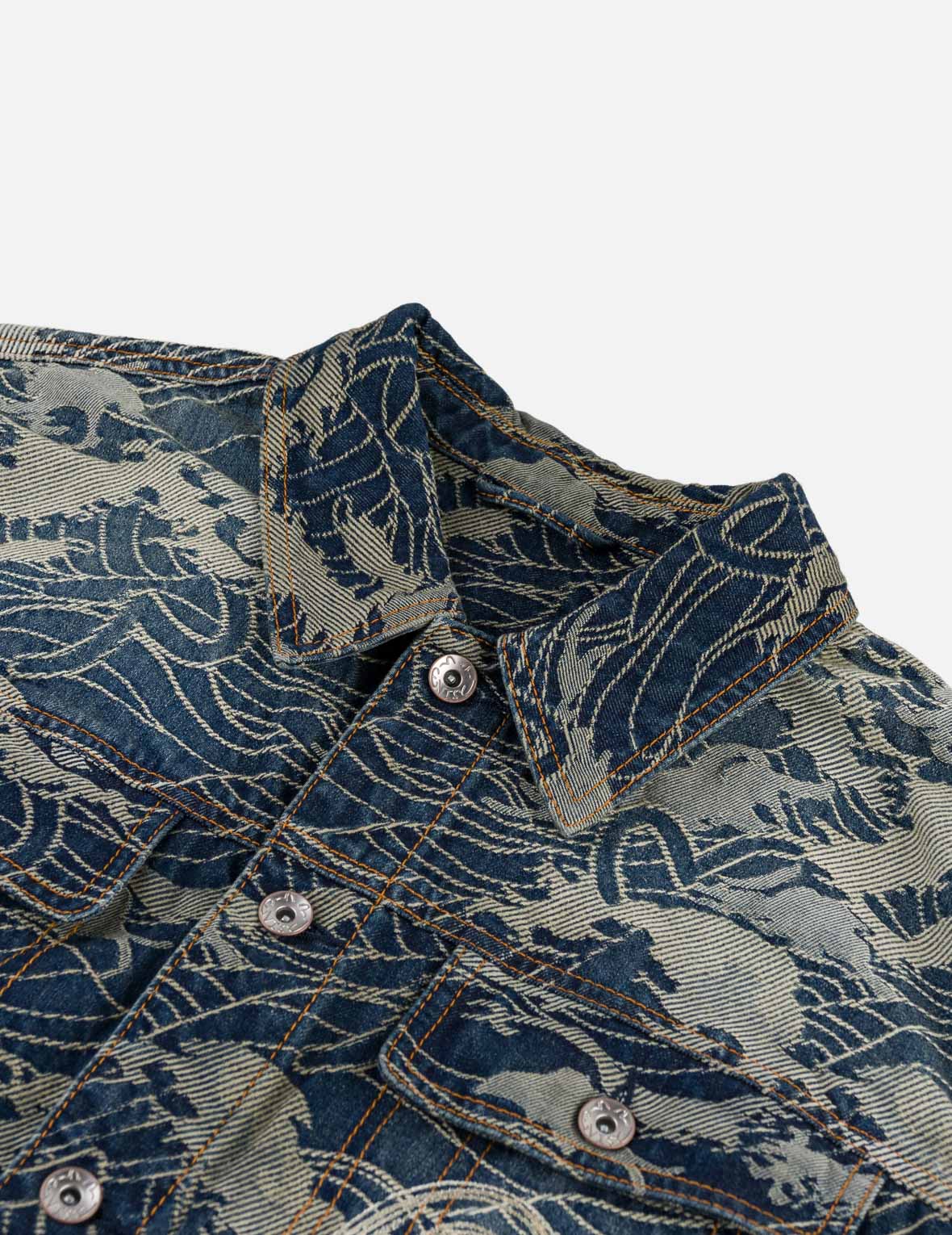 Allover Seagull Wave Jacquard Denim Jacket
