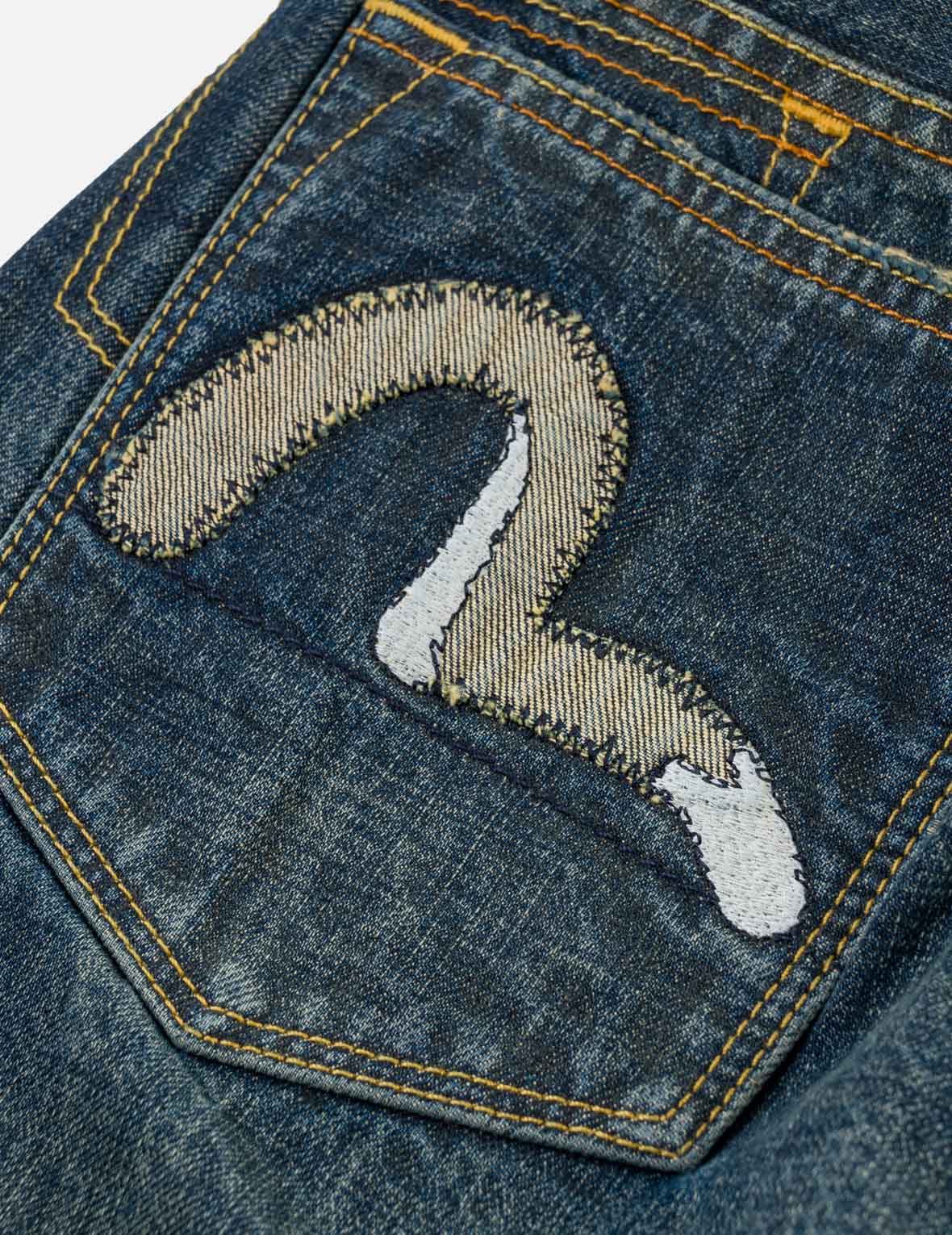 Asymmetric Seagull Embroidered Pocket Selvedge Jeans #2017