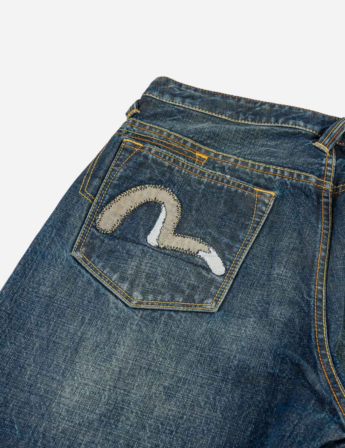 Asymmetric Seagull Embroidered Pocket Selvedge Jeans #2017