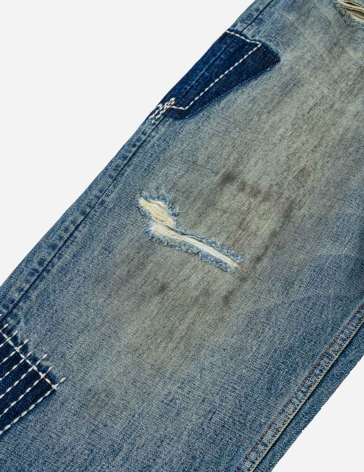 襤褸多口袋海鷗家紋刺繡牛仔褲 #2030