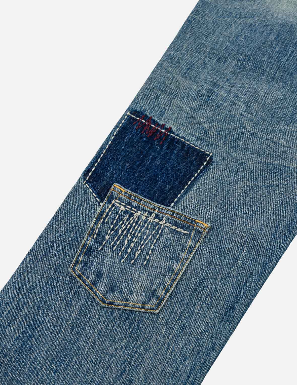 襤褸多口袋海鷗家紋刺繡牛仔褲 #2030