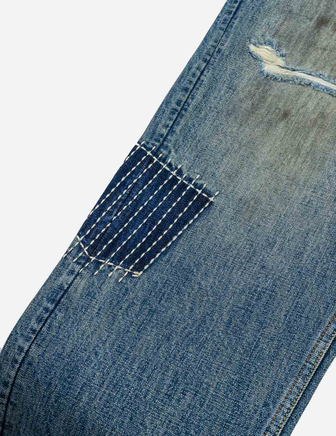 襤褸多口袋海鷗家紋刺繡牛仔褲 #2030