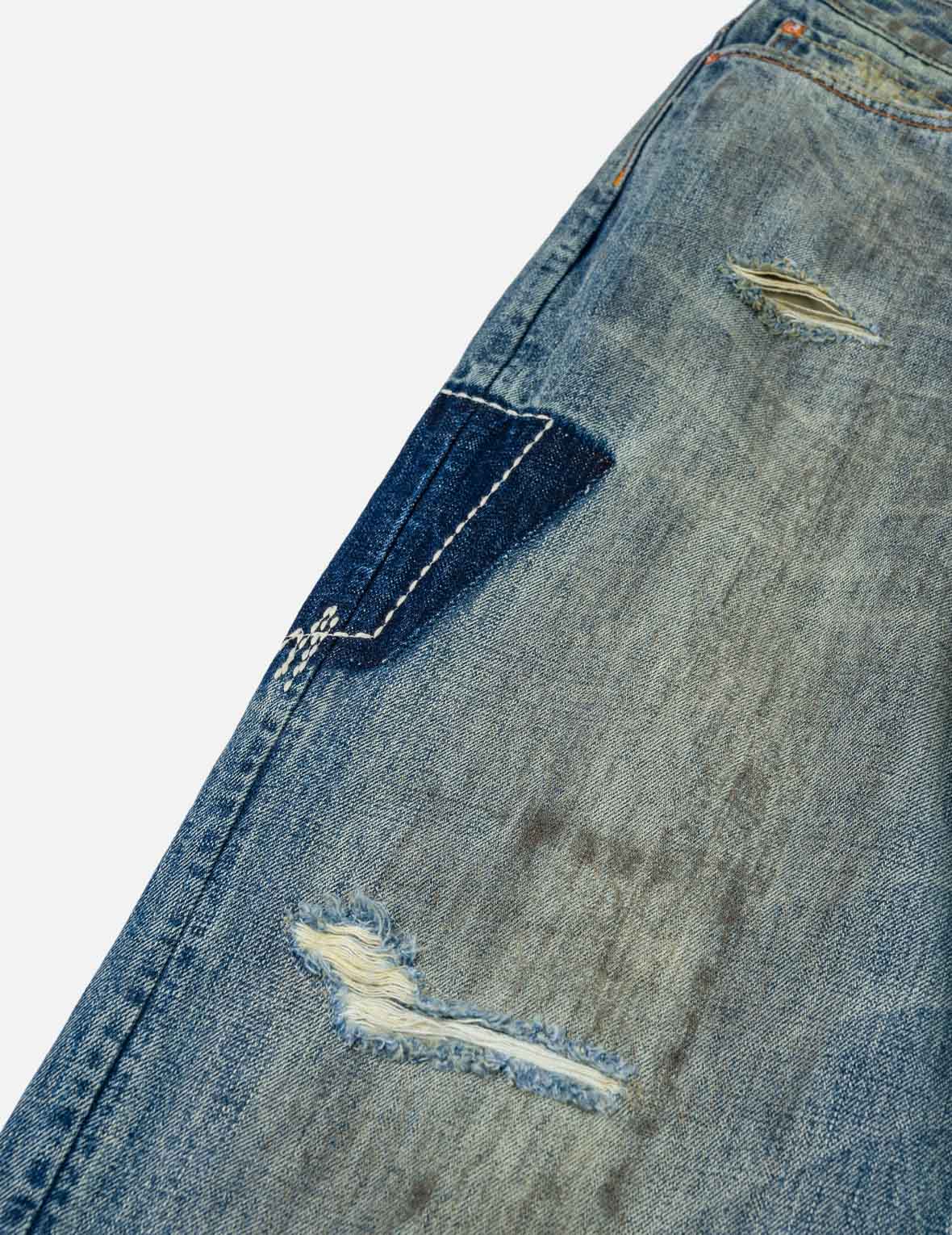 襤褸多口袋海鷗家紋刺繡牛仔褲 #2030