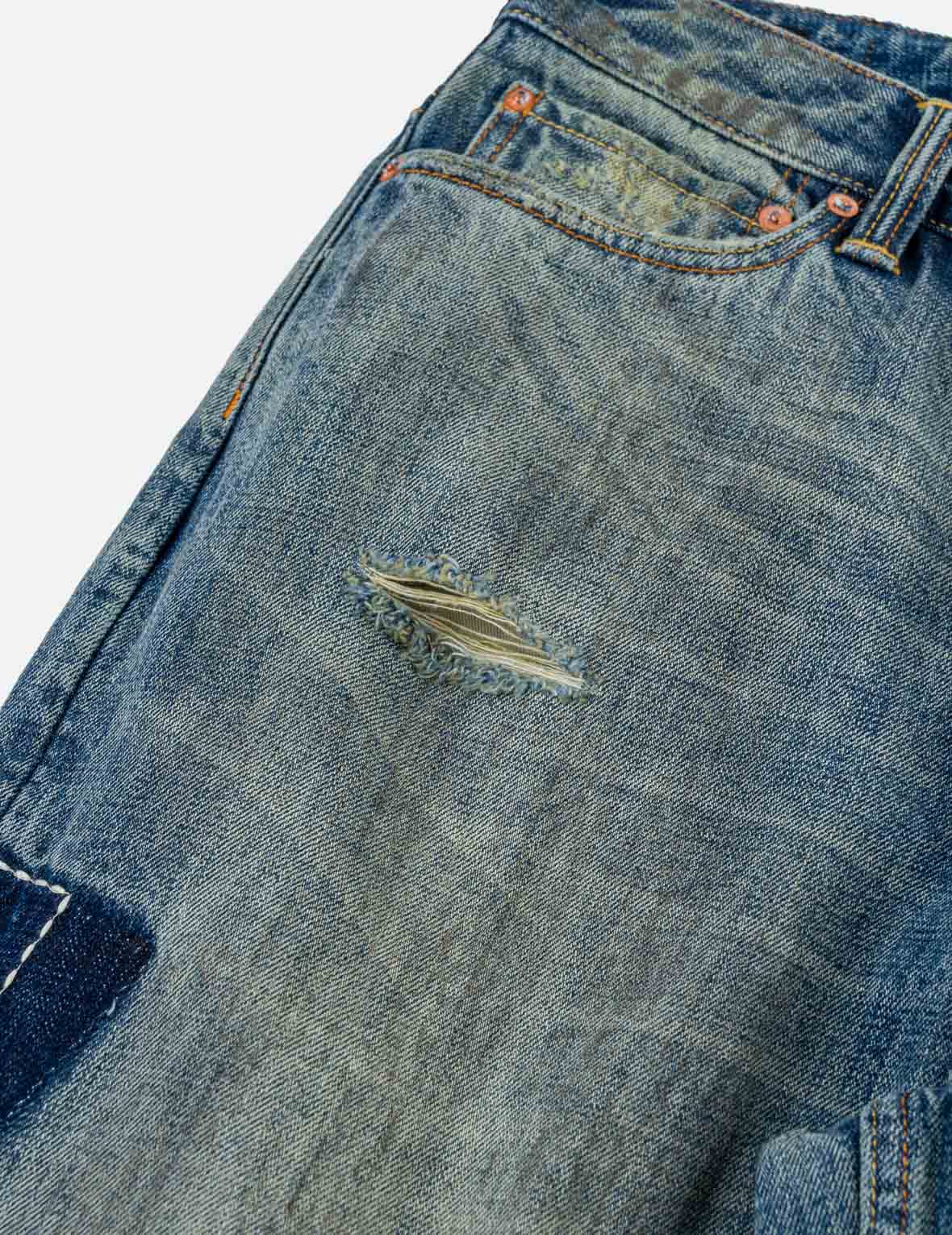 襤褸多口袋海鷗家紋刺繡牛仔褲 #2030