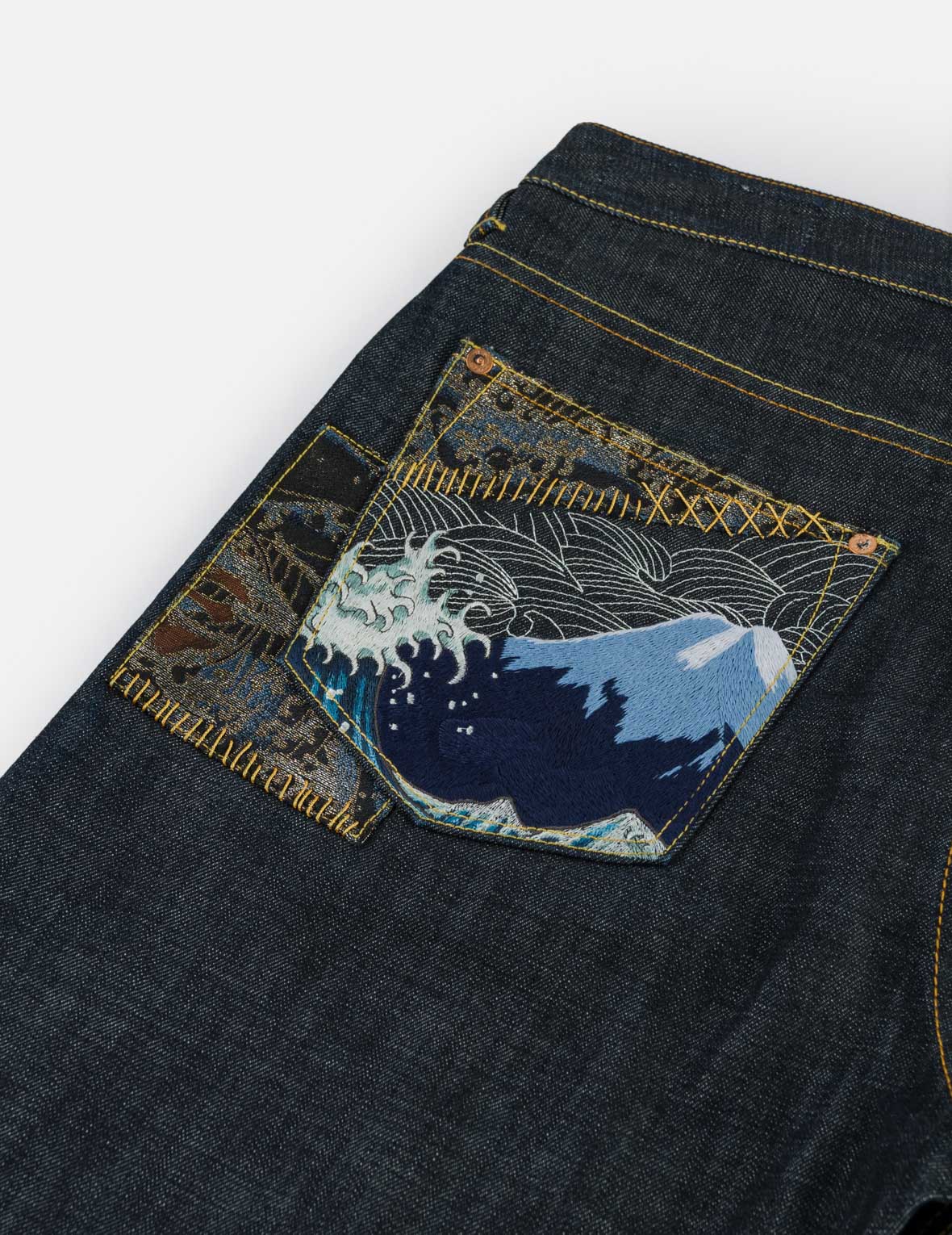 多口袋織錦刺繡錐形牛仔褲 #2017
