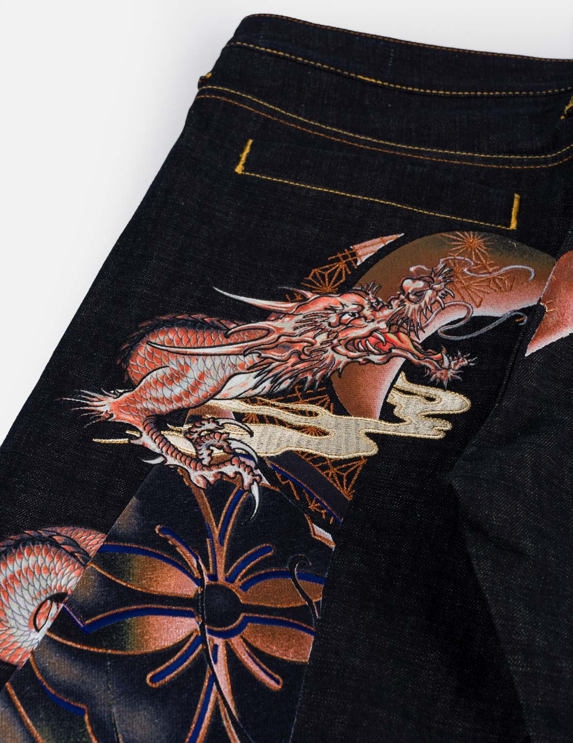 升龍纏繞大M刺繡赤耳牛仔褲 #2017