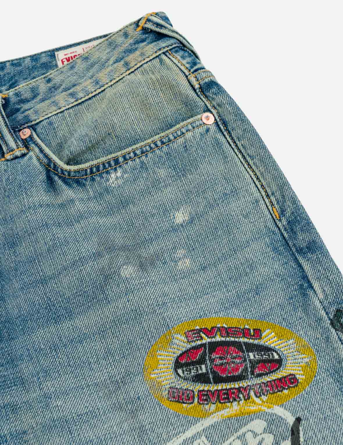 Fortune Theme Hand-Painted All-Over Print Jeans #2020