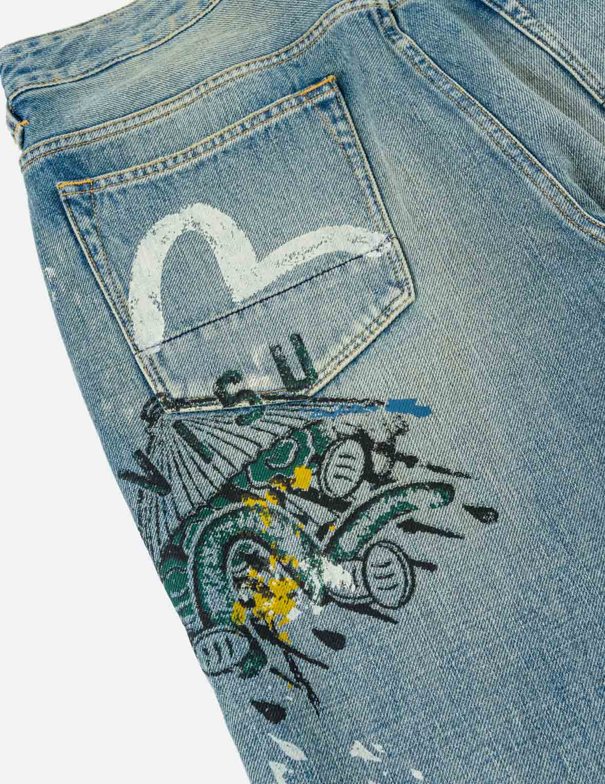 Fortune Theme Hand-Painted All-Over Print Jeans #2020